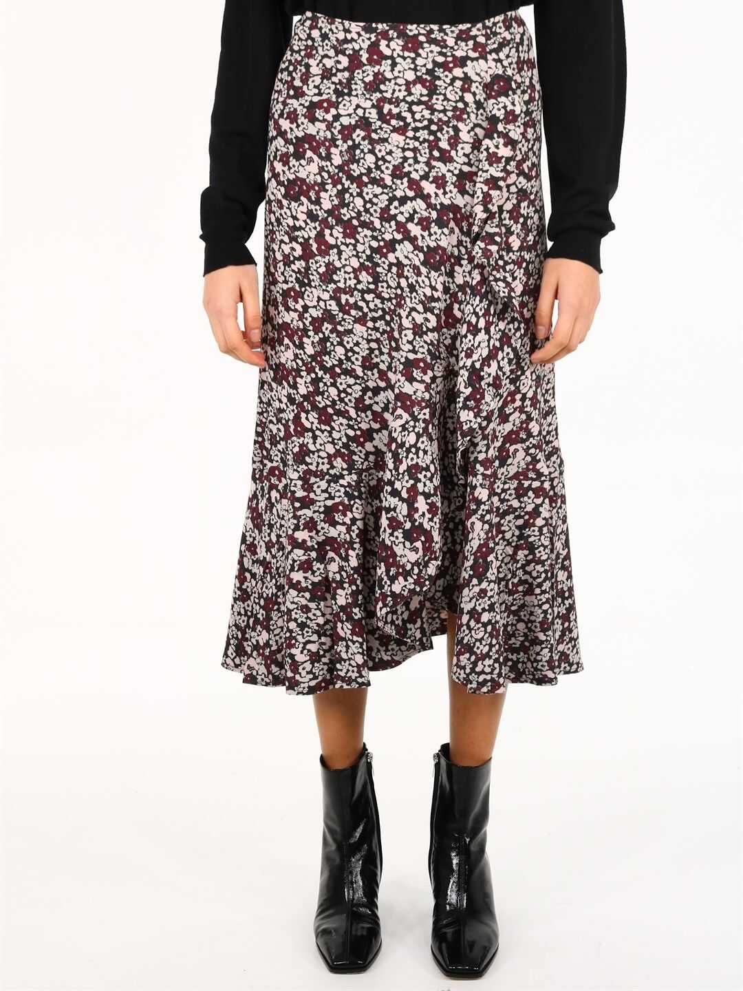 Ganni Floral Crepe Skirt Bordeaux