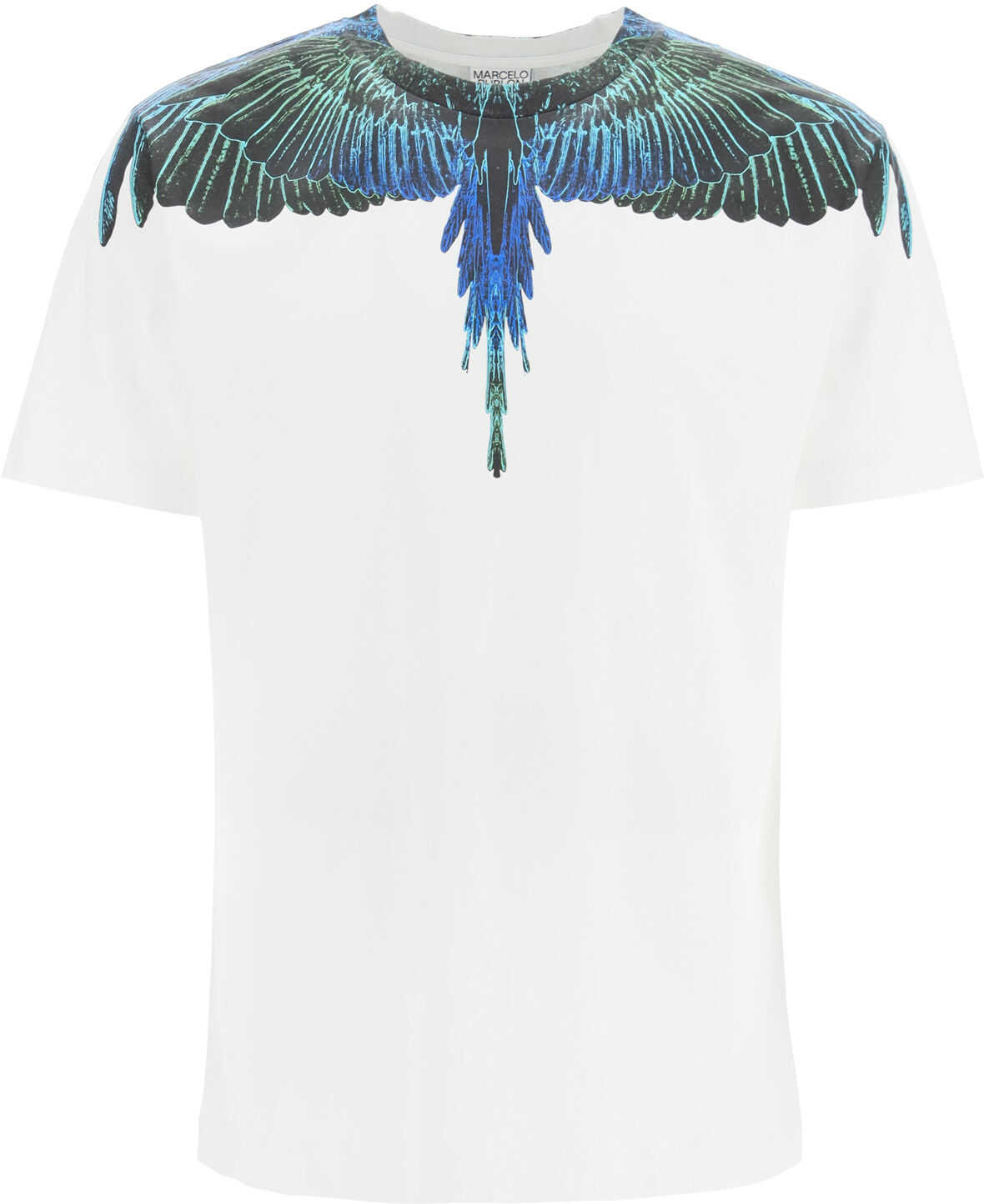 Marcelo Burlon Wings Blue Neon Print T-Shirt WHITE BLUE NEON