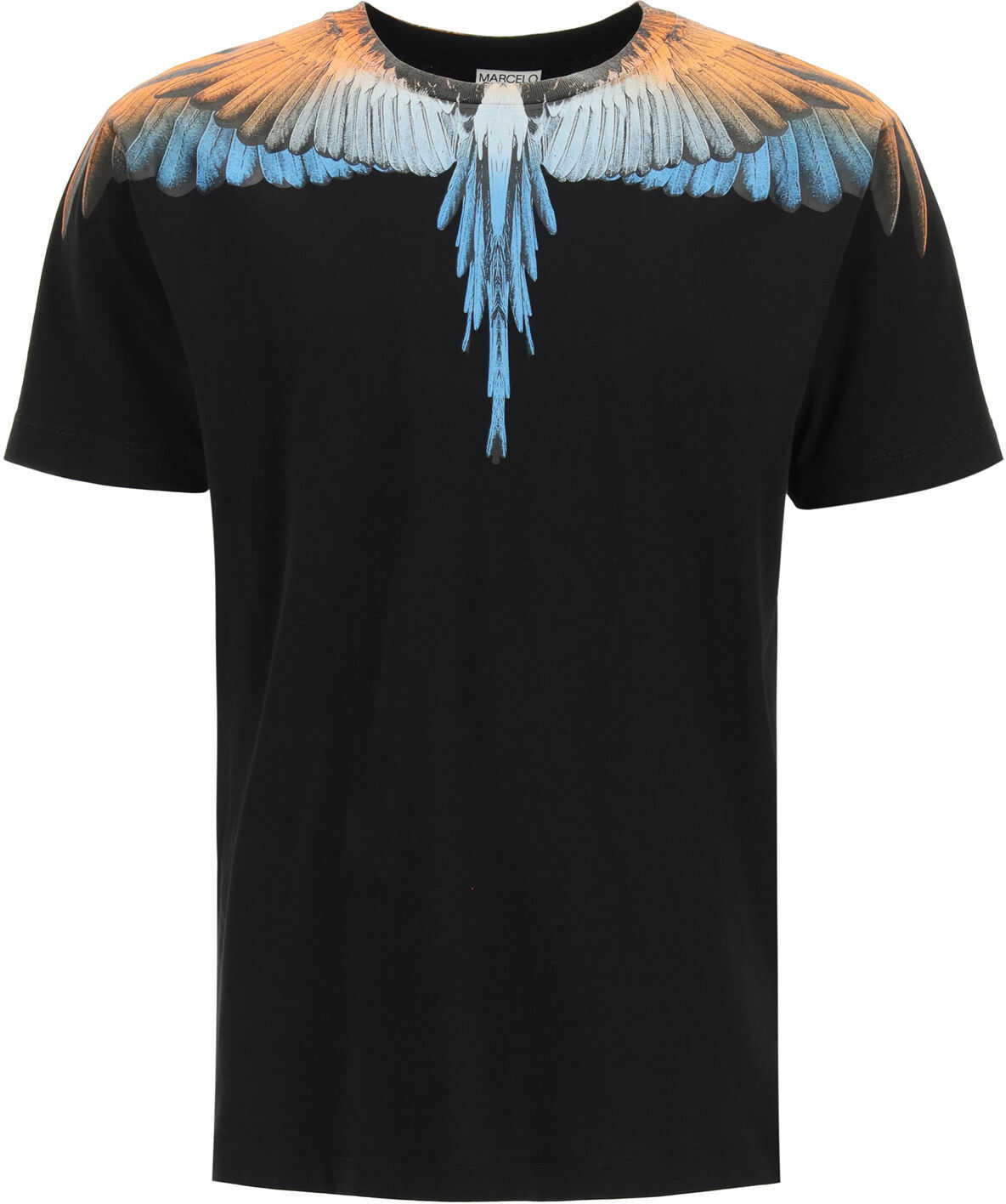 Marcelo Burlon Wings Blue Neon Print T-Shirt BLACK ORANGE