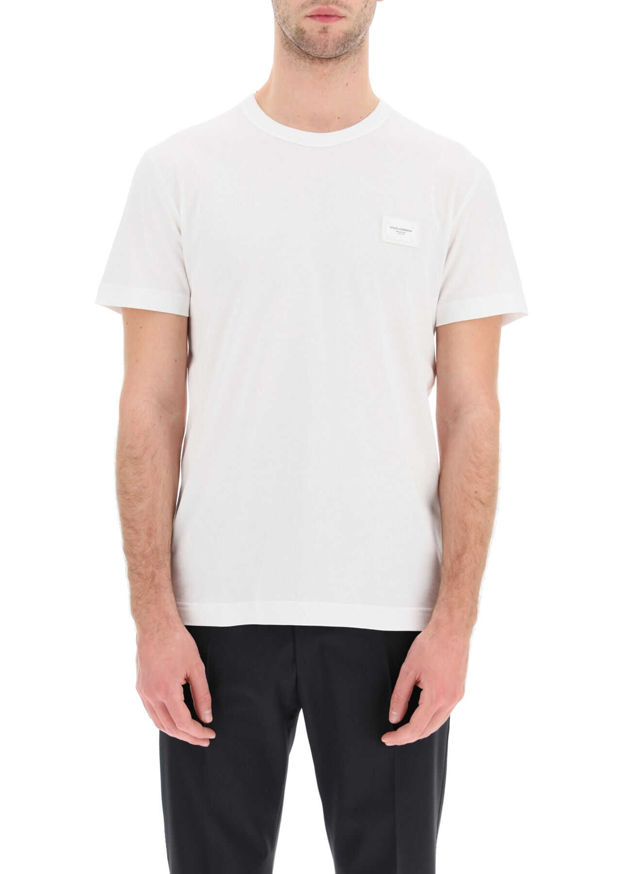 Dolce & Gabbana Cotton T-Shirt With Logo Plaque BIANCO OTTICO