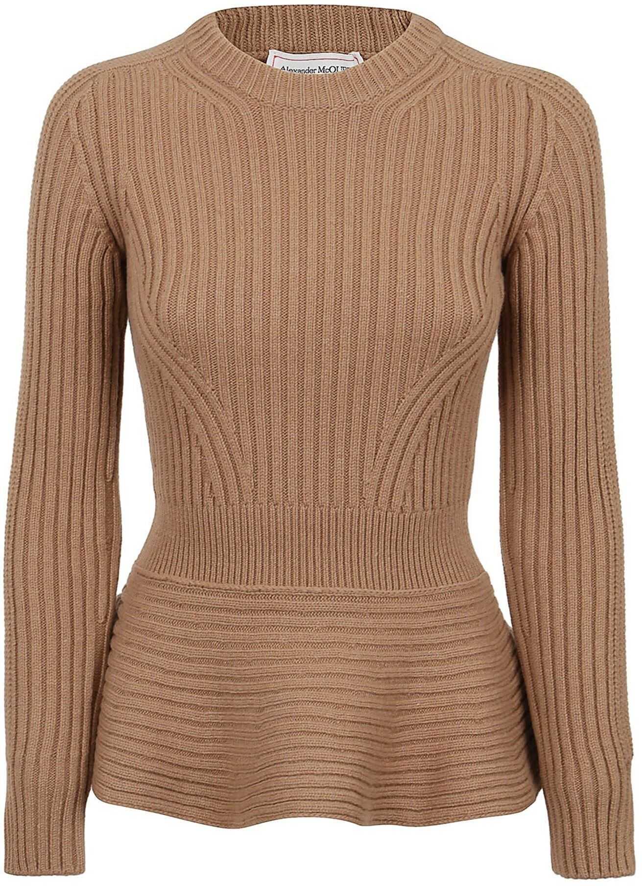 Alexander McQueen Cashmere Wool Blend Crewneck Sweater* Camel