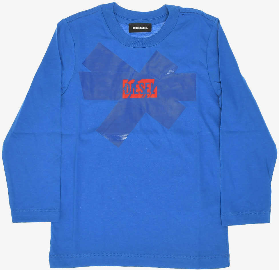 Diesel Kids Logo-Print Long Sleeve Tdiegosx Ml-1Ssp T-Shirt Blue