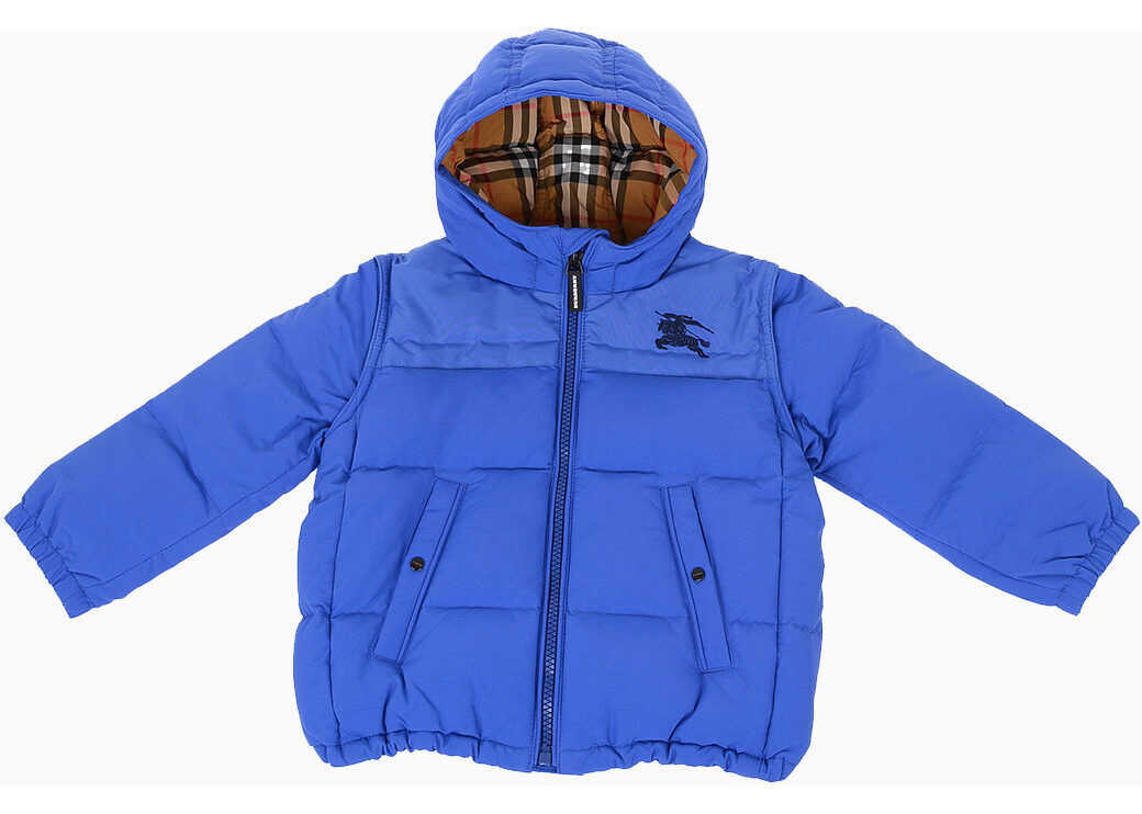 Burberry Kids Nylon Hooded Down Jacket BLUE