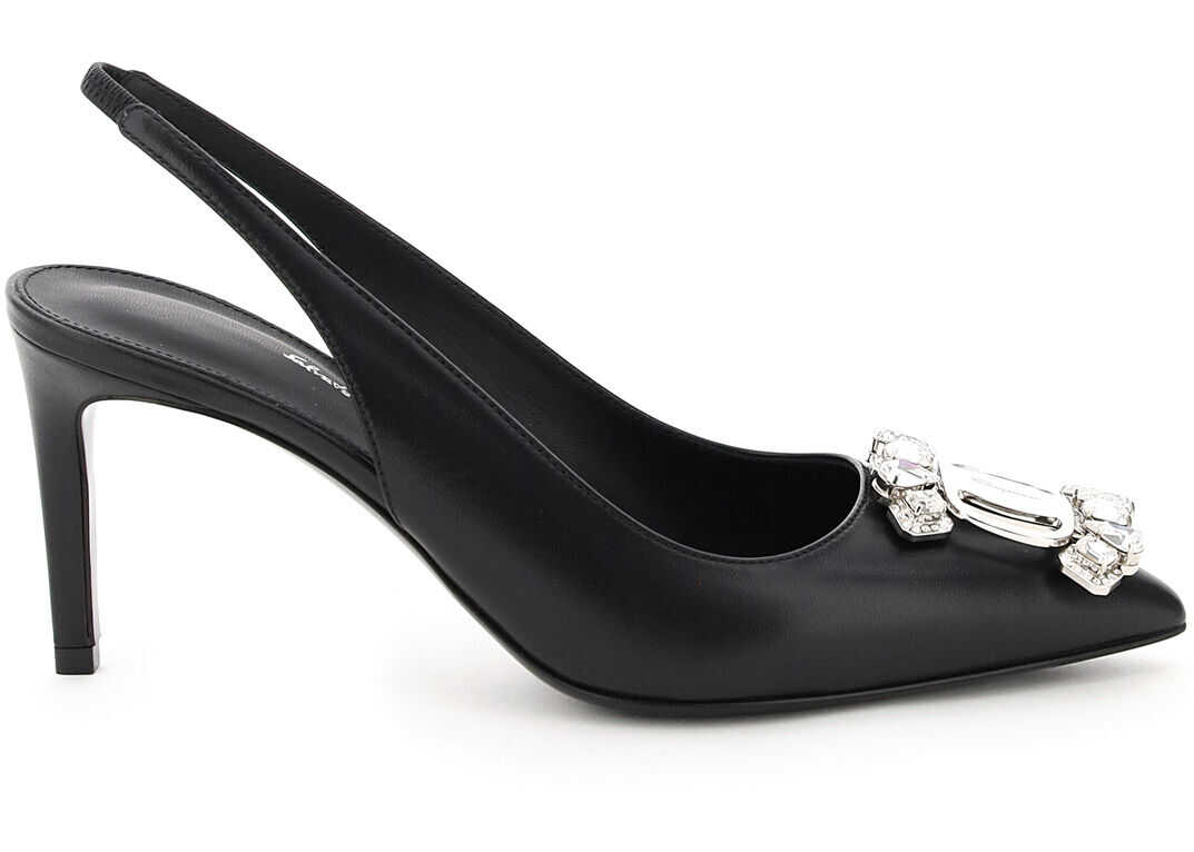 Salvatore Ferragamo Hiroshi Slingback Pumps Crystal 01A5840741137 NERO