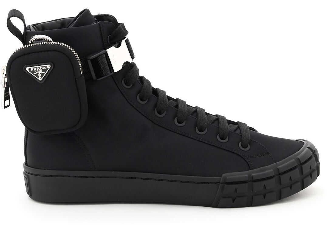 Prada Wheel Hi-Top Re-Nylon Sneakers 2TG174 1YFL NERO