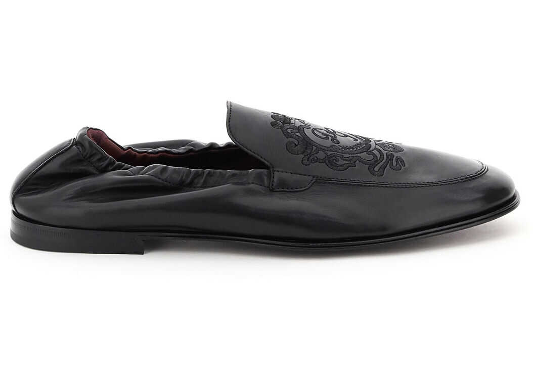 Dolce & Gabbana Ariosto Loafers With Coat Of Arms Embroidery A50434 AO251 NERO NERO