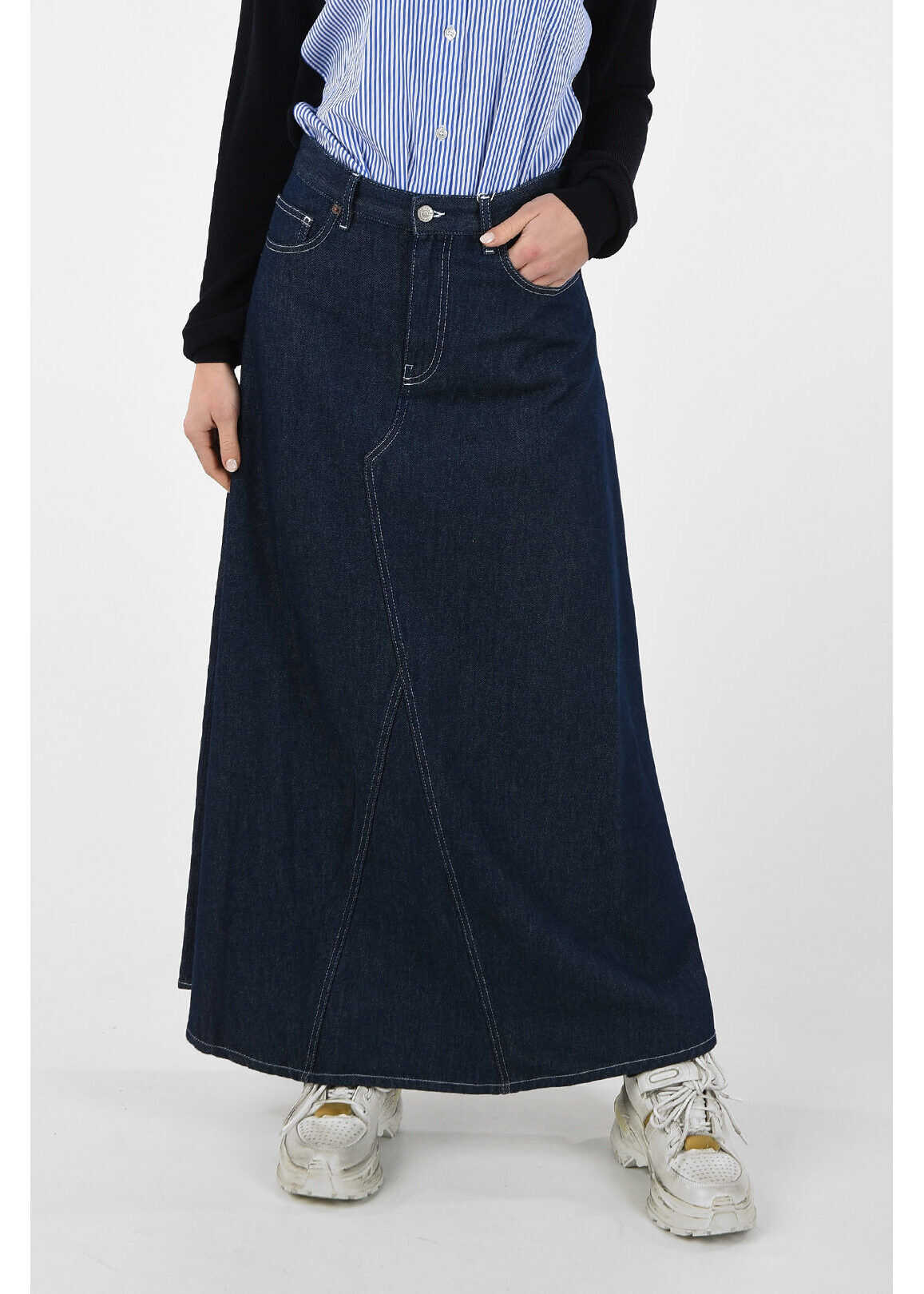 Maison Margiela Mm6 High-Rise Waist Denim Maxi Skirt Blue