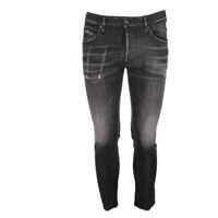 Blugi slim fit Jeans With Destroyed Effect Details In Black Barbati