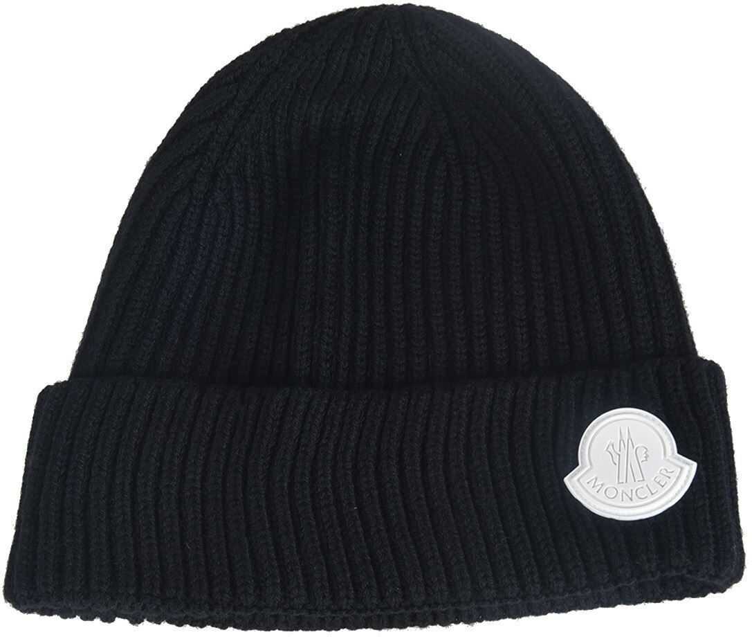 Moncler Kids Beanie In Black With Logo Patch* Black