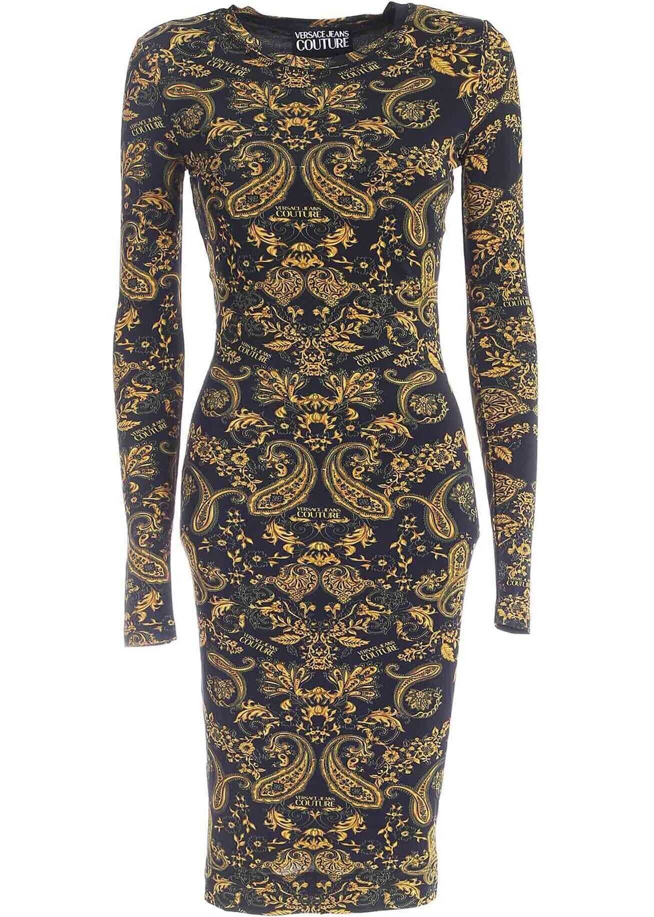 Versace Jeans Couture Paisley Loop Print Dress In Black* Black