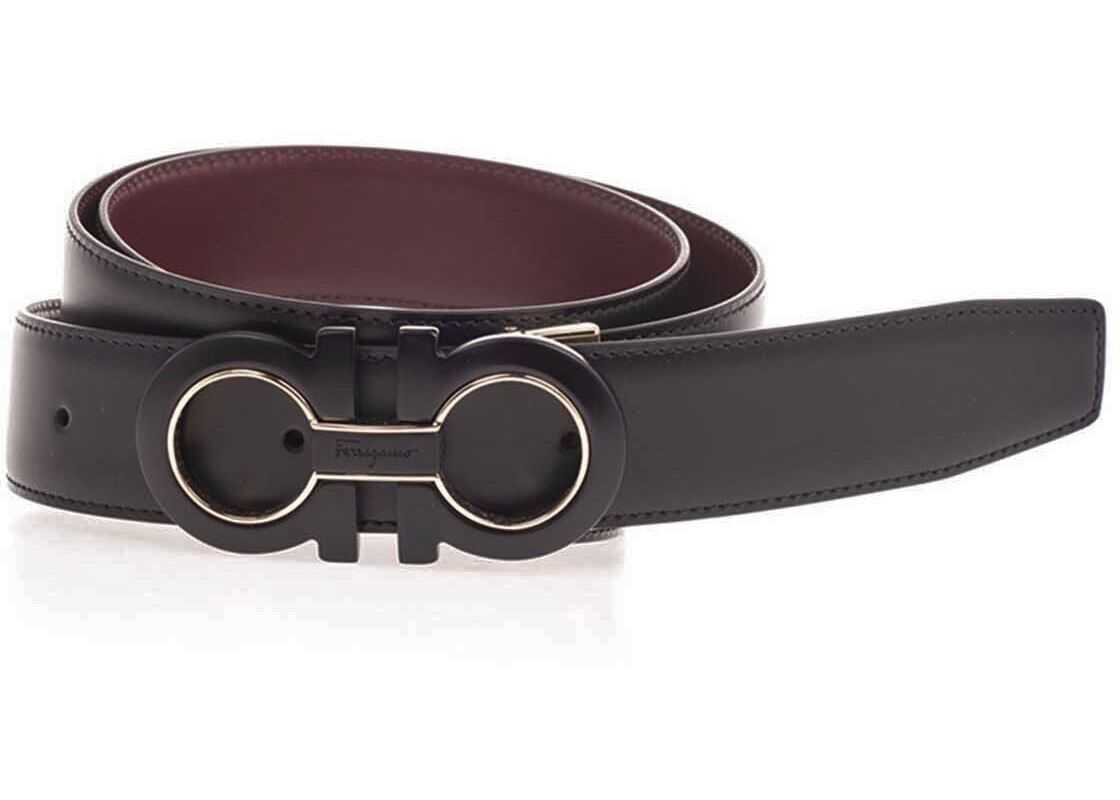 Salvatore Ferragamo Reversible Belt In Black And Nebbiolo Color* Black