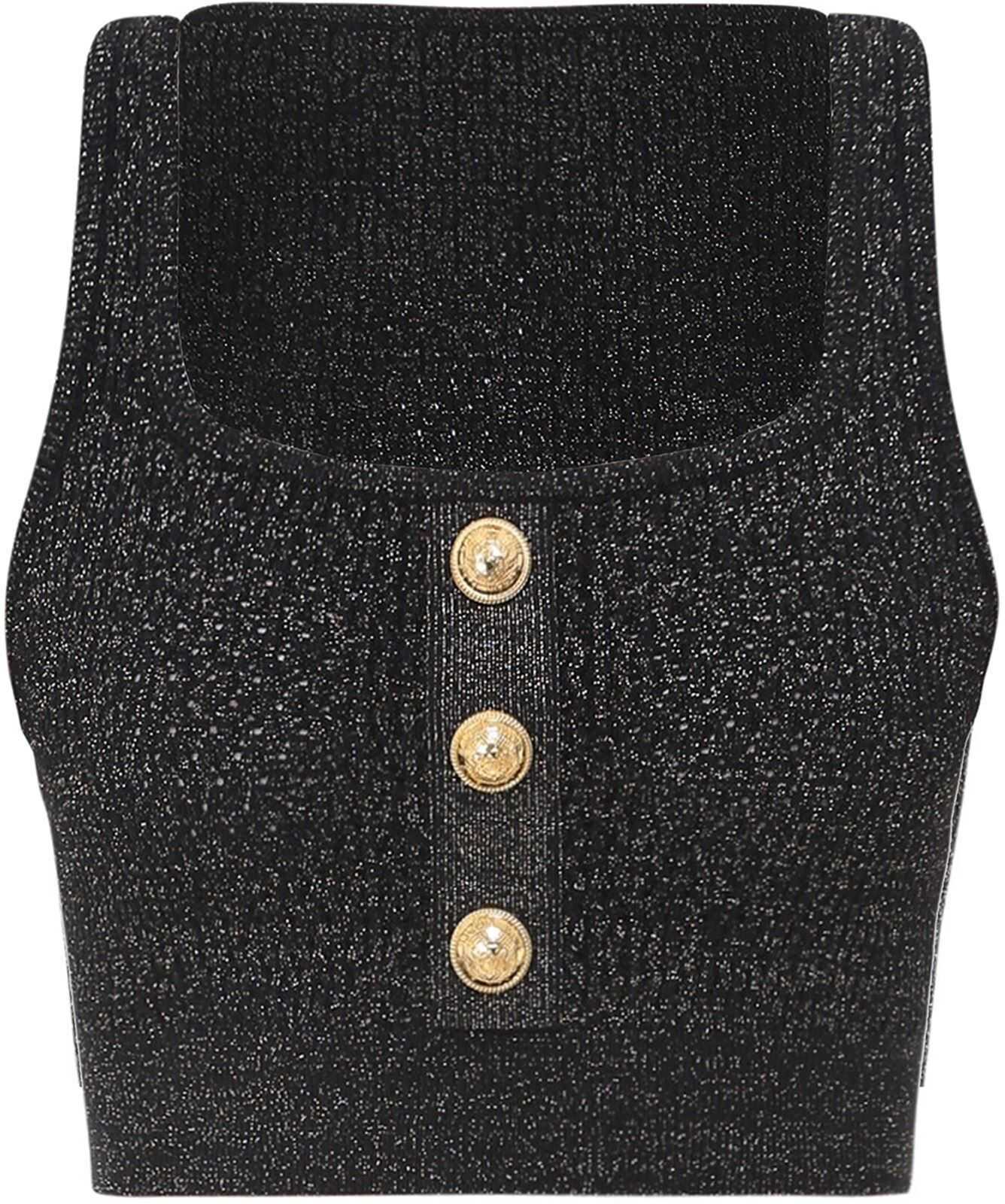 Lurex-Viscose Blend Cropped Top In Black