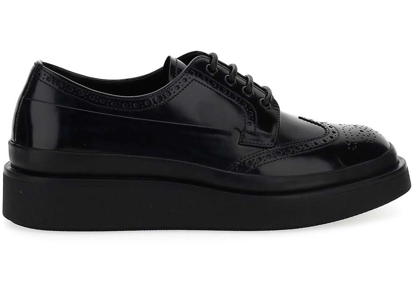 Brogue Detailed Laced-Up Shoes In Black