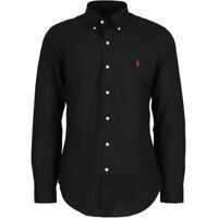 Camasi elegante Ralph Lauren Logo Embroidery Slim Cotton Pique Shirt In Black
