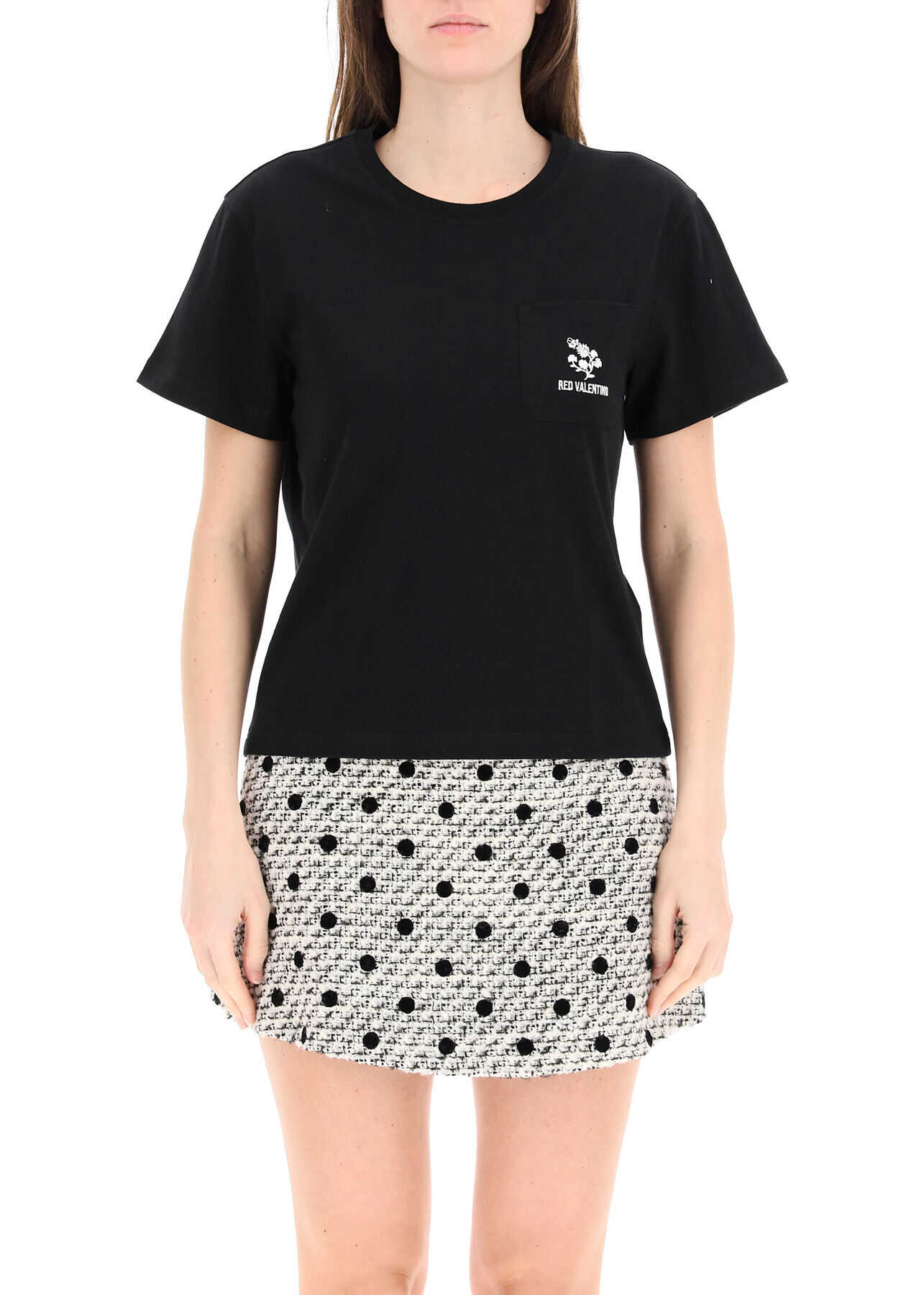 RED VALENTINO T-Shirt With Clover Embroidery VR3MG08K5PM NERO