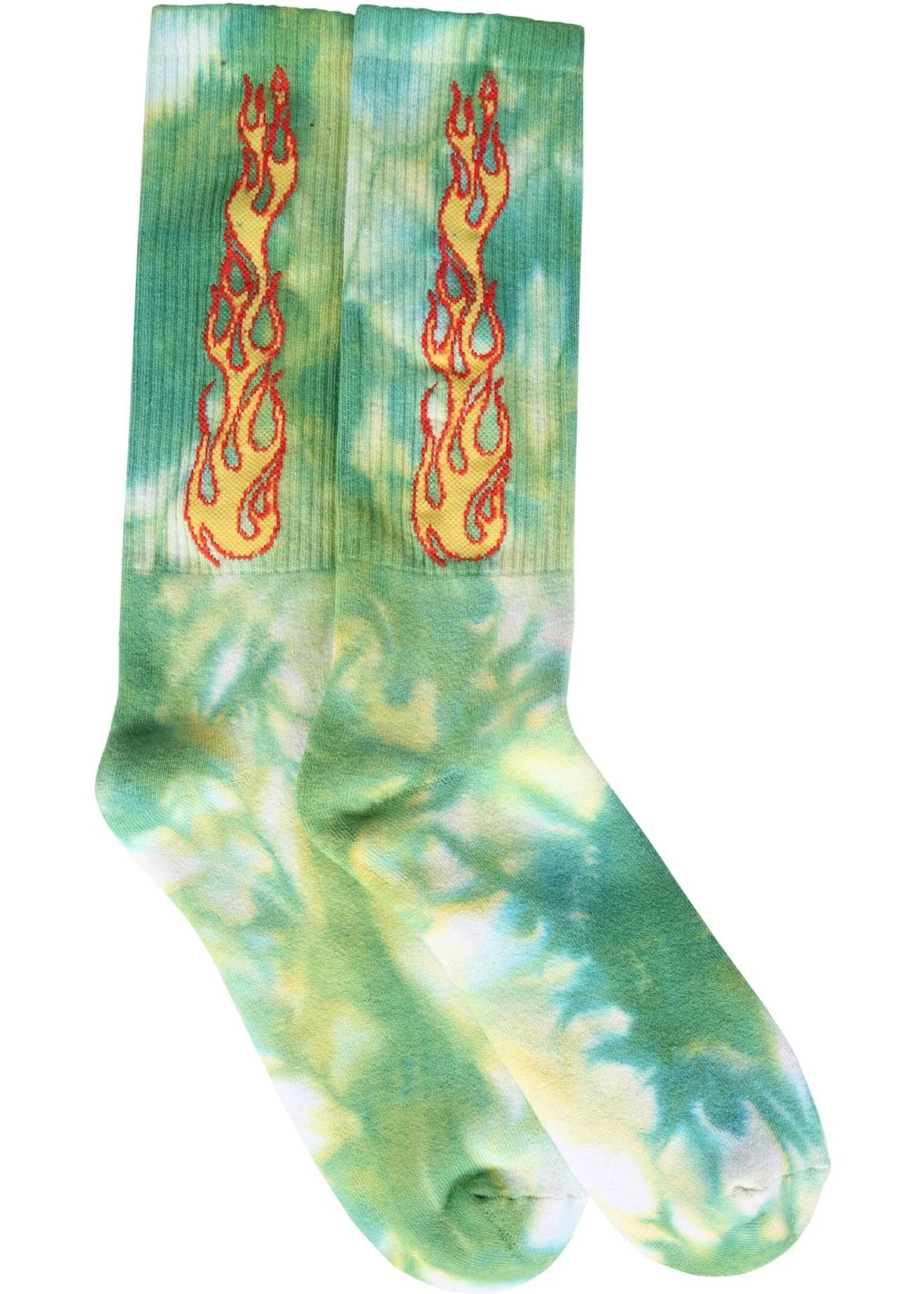 Palm Angels Socks With Flames Logo GREEN