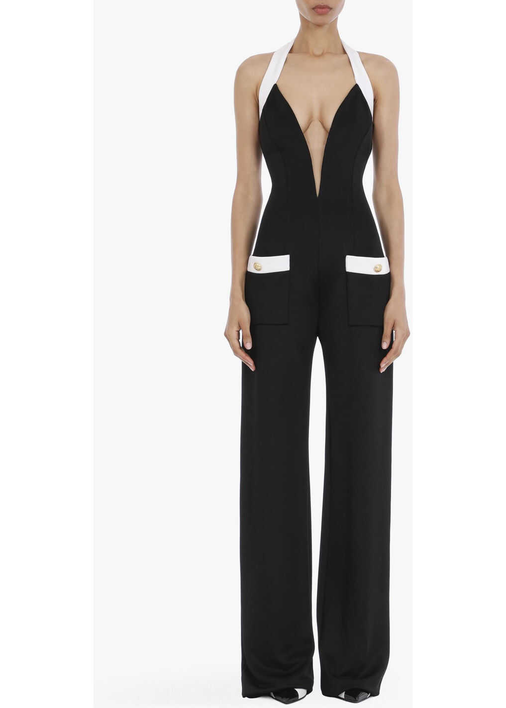 Balmain Jumpsuit With Open Back And Golden Buttons Black