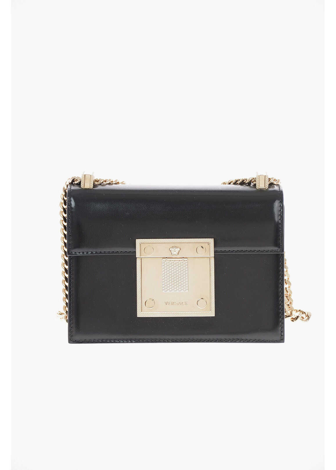 Versace Brushed Leather Diamante Mini Bag With Shoulder Chain Black