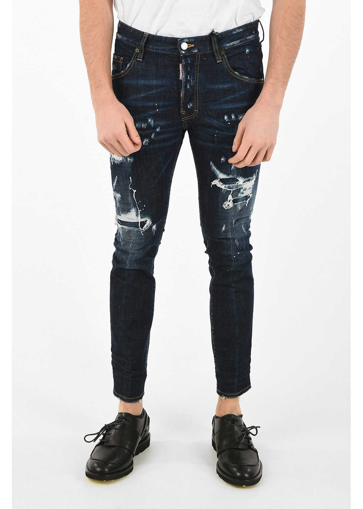 DSQUARED2 15Cm Distressed Printed Skater Jeans Blue