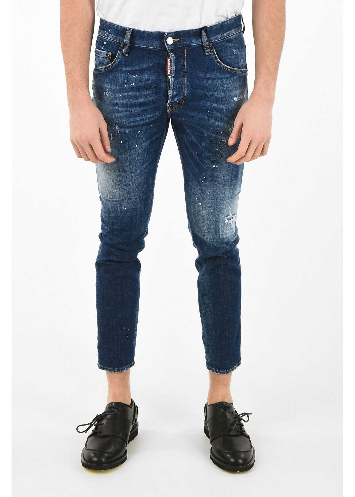 DSQUARED2 15Cm Distressed Printed Skater Jeans Blue