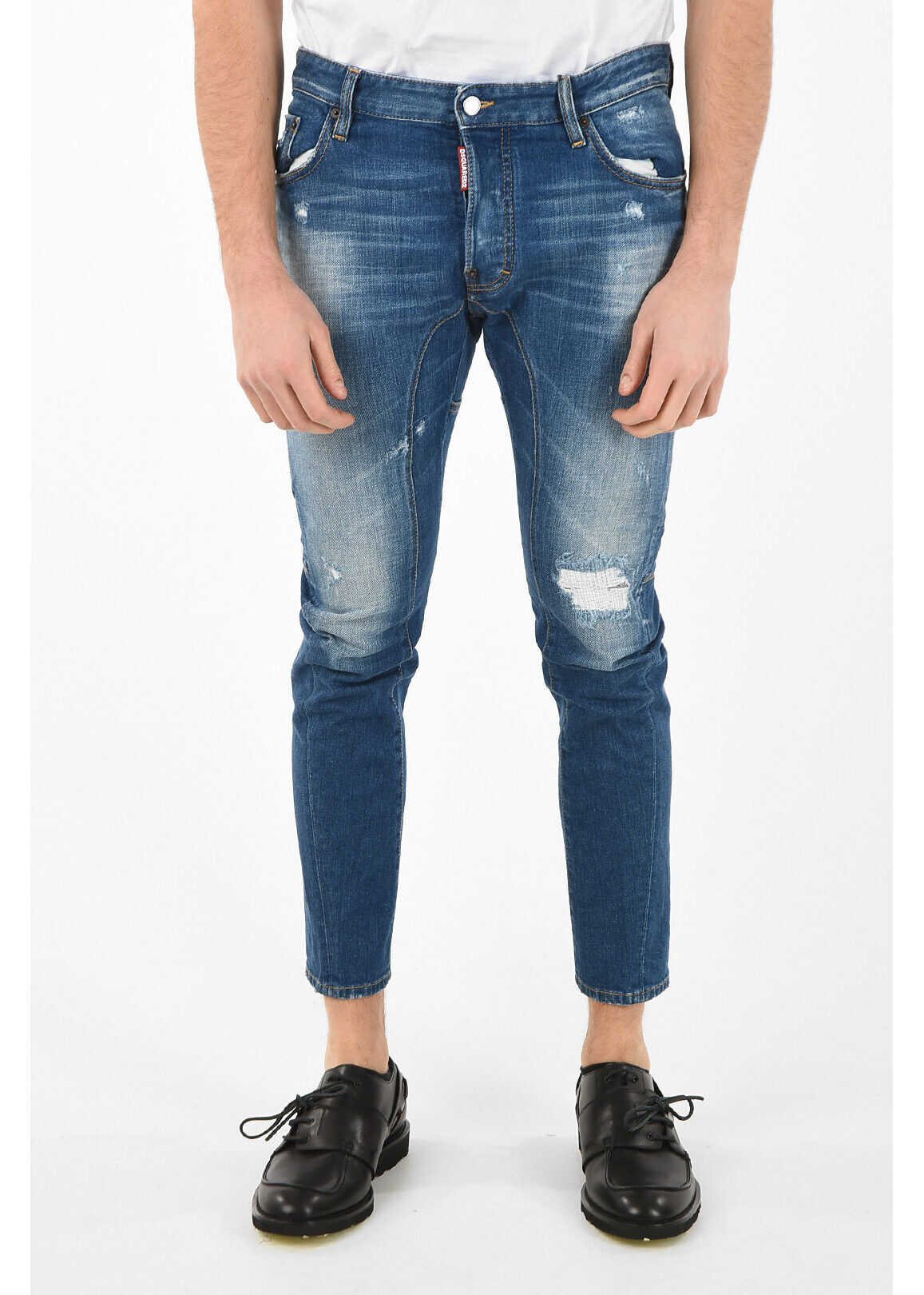 DSQUARED2 16Cm Distressed Capri Tidy Biker Jeans Blue