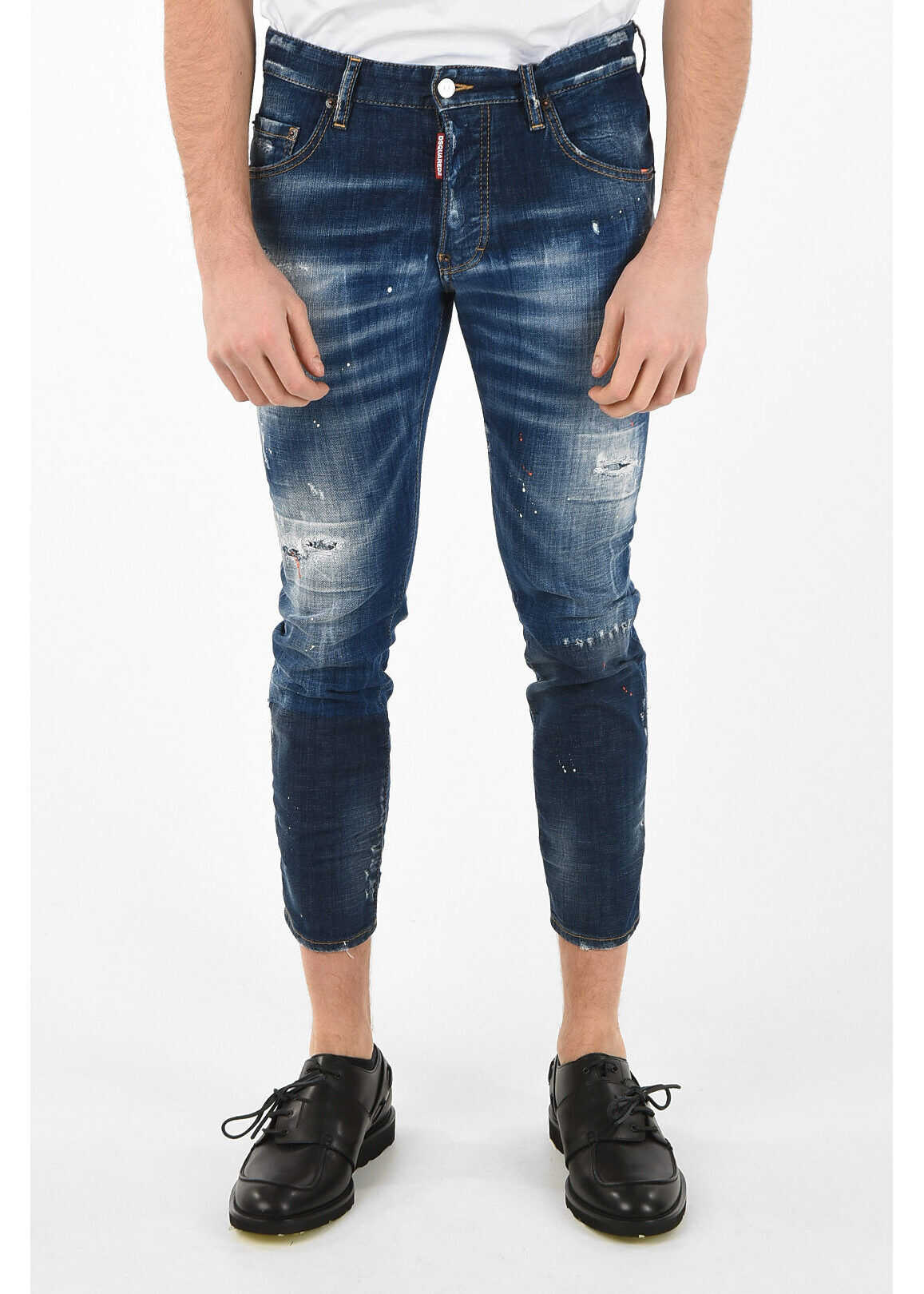 DSQUARED2 15Cm Distressed Printed Skater Jeans Blue