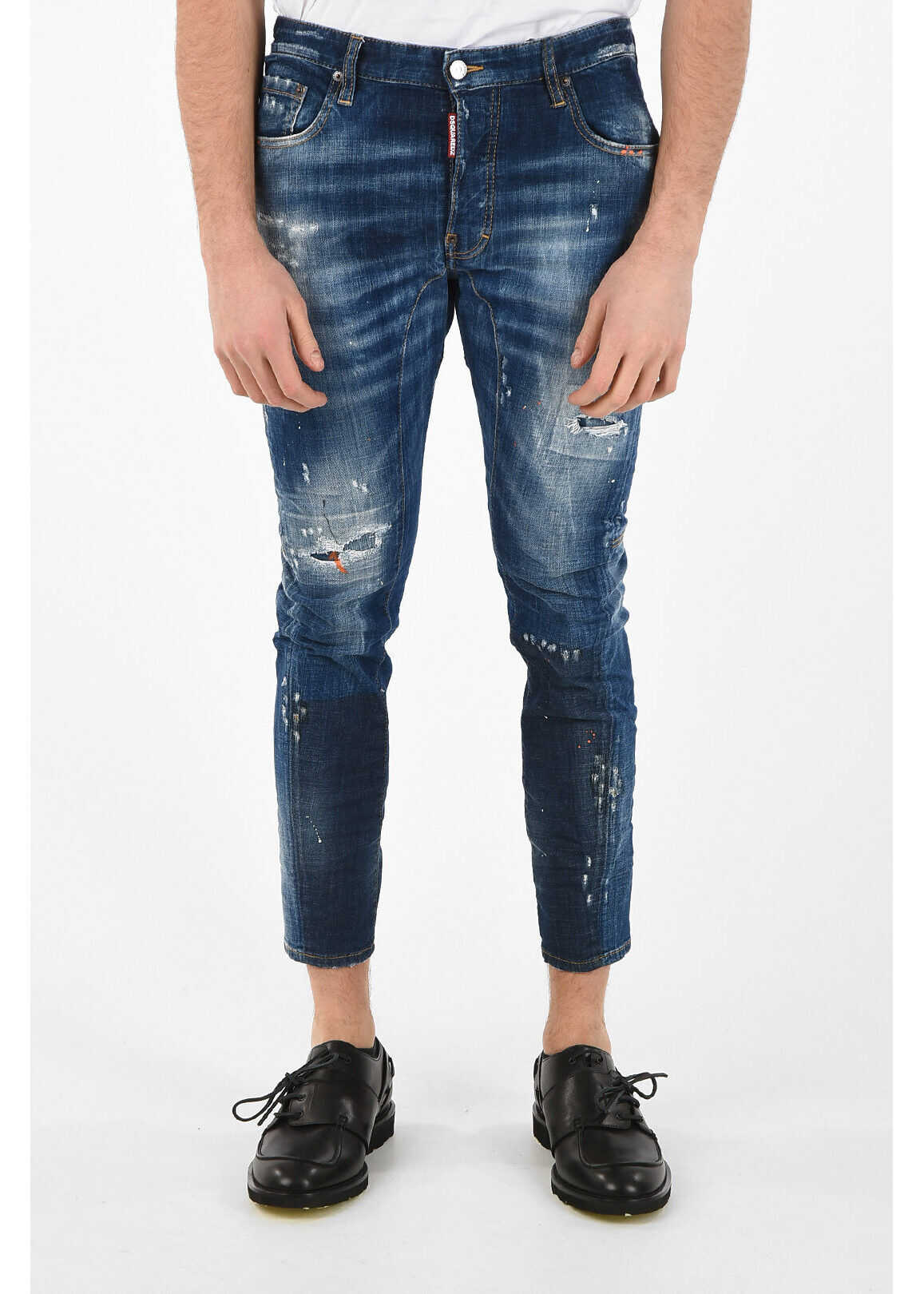 DSQUARED2 16Cm Printed Distressed Tidy Biker Jeans Blue