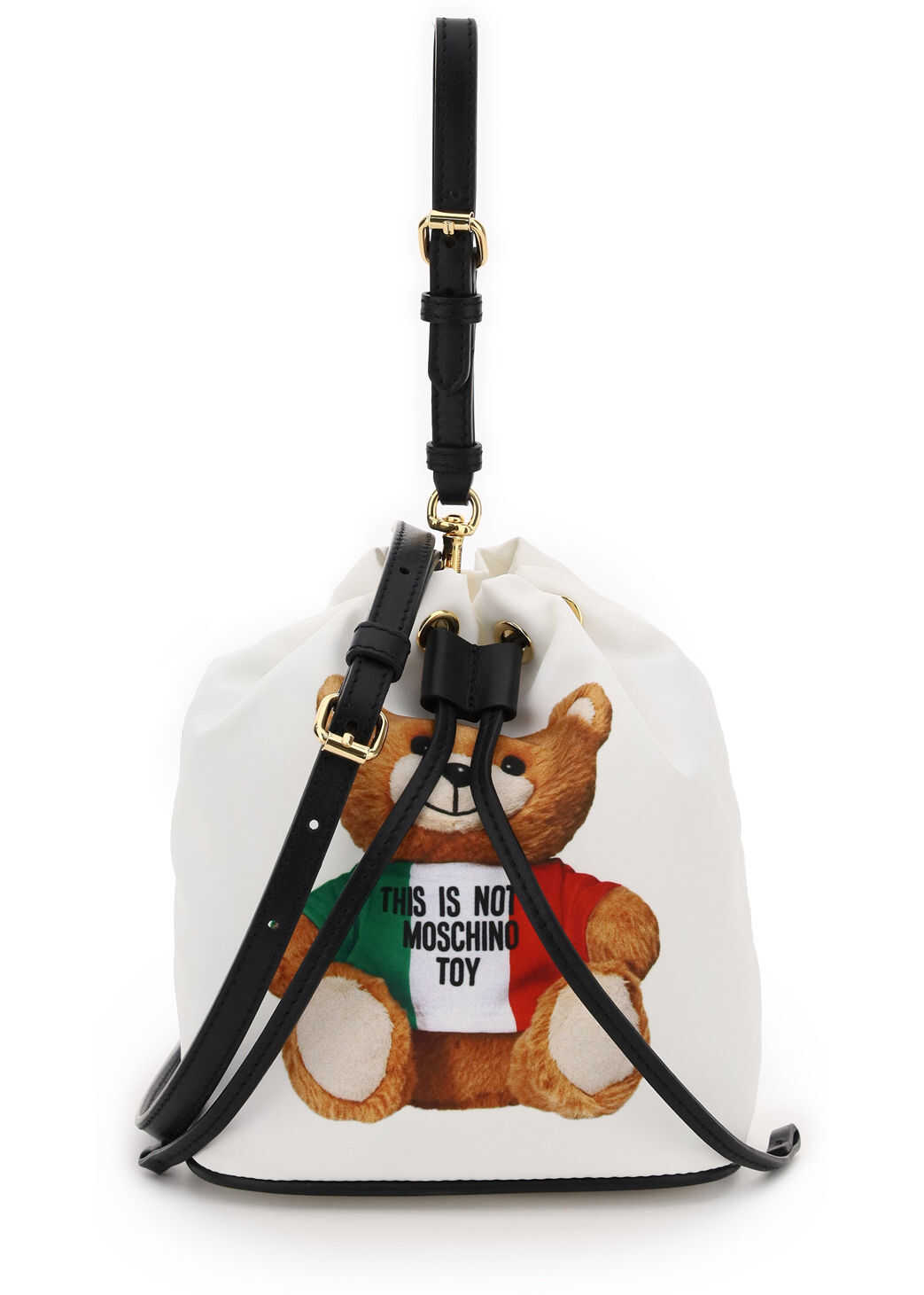 Moschino Mini Bucket Bag With Italian Teddy Bear Print FANTASIA BIANCO