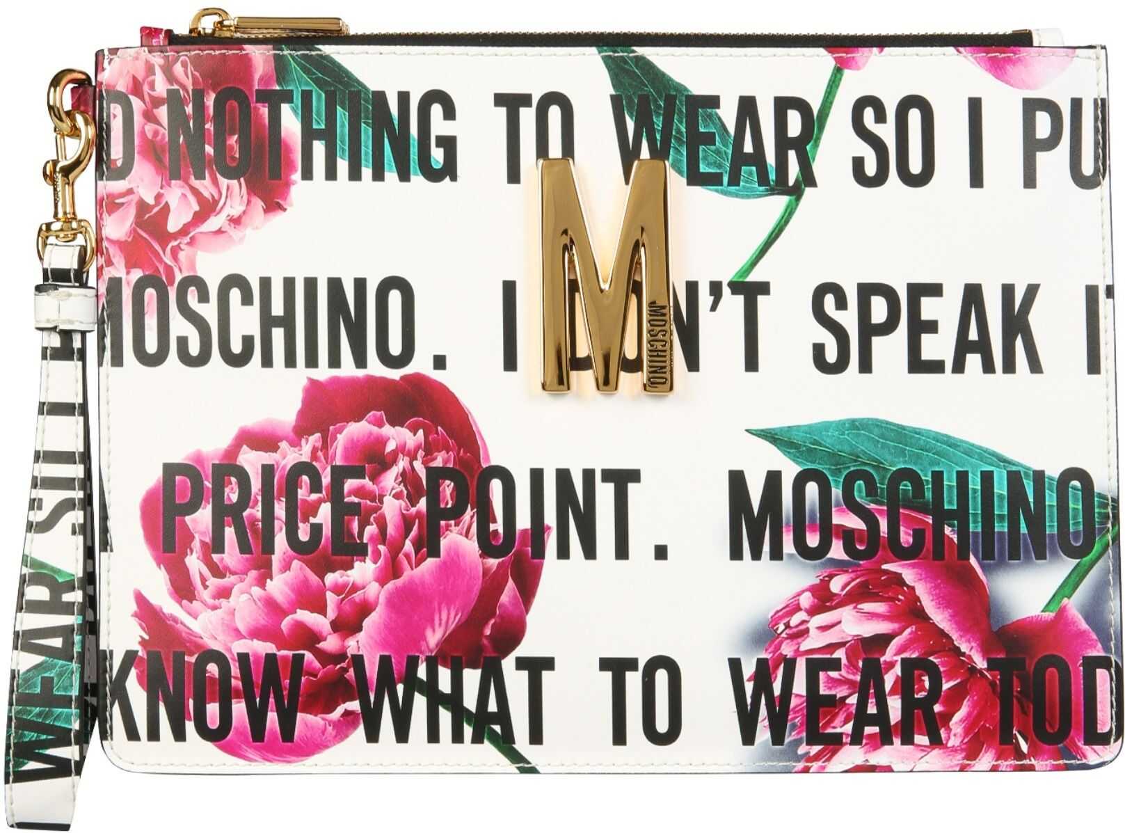 Moschino Pouch With Slogan Flowers Print MULTICOLOUR