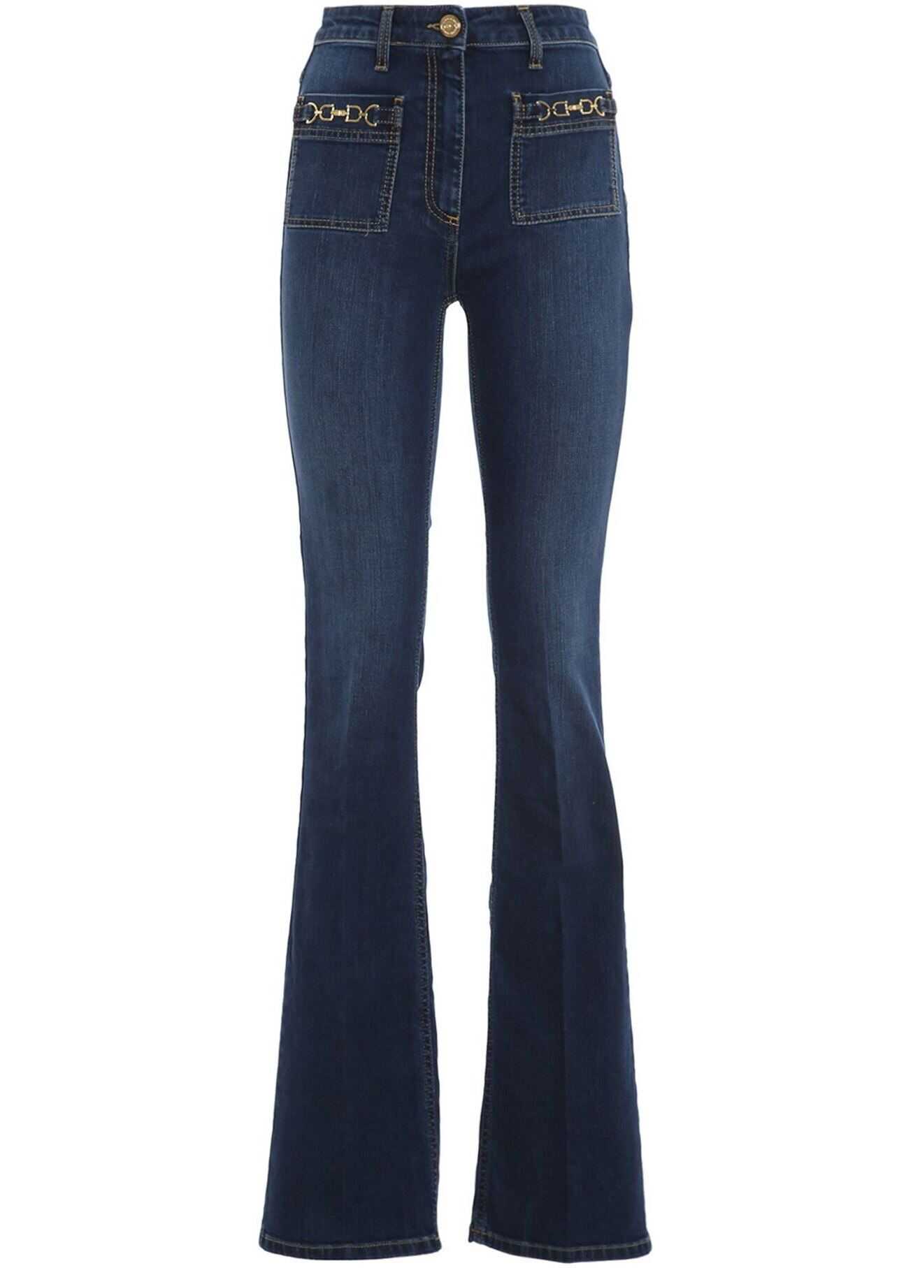 Elisabetta Franchi Stretch Denim Flared Jeans In Blue Blue