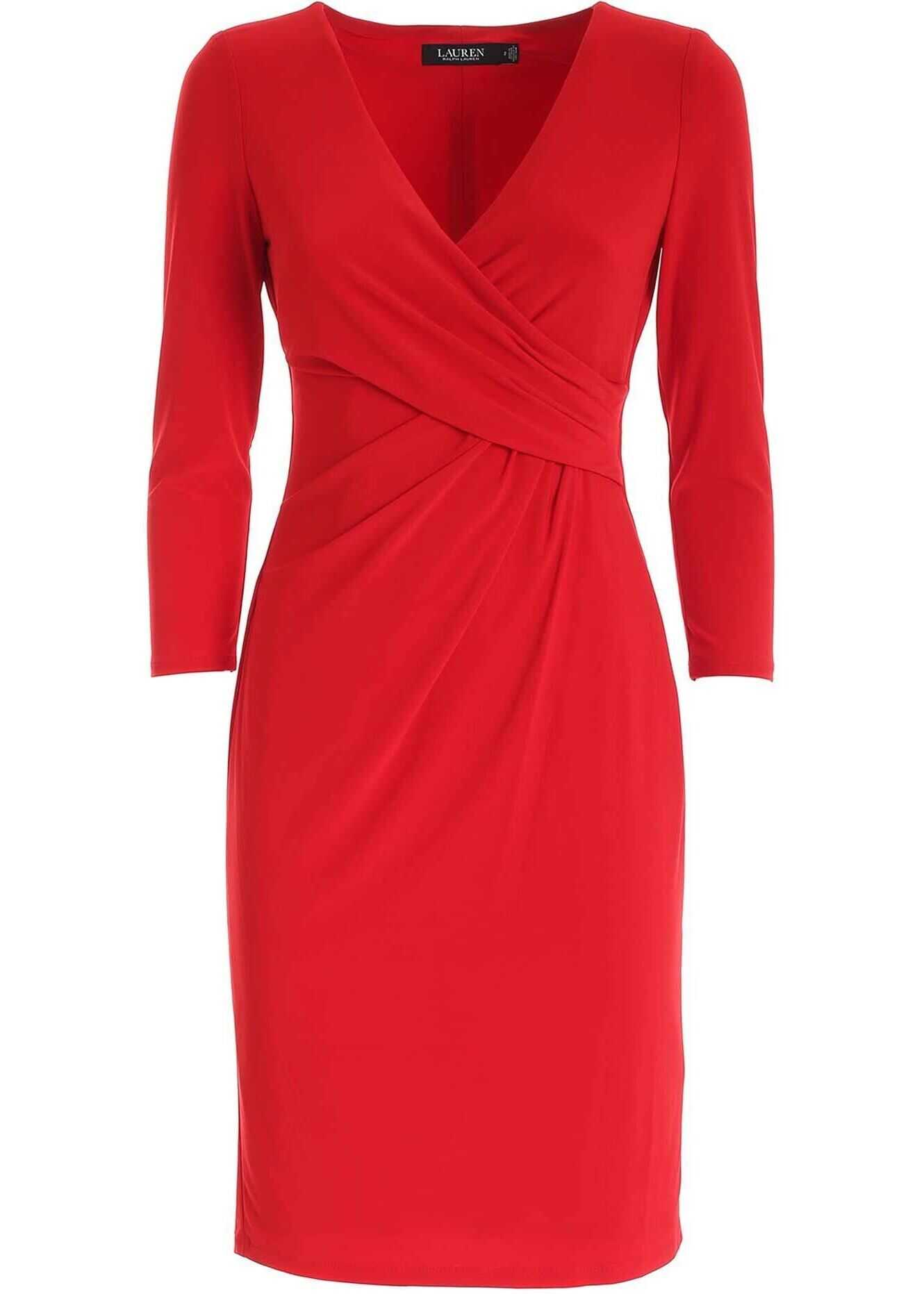 Ralph Lauren Crossover V-Neck Dress In Red* Red