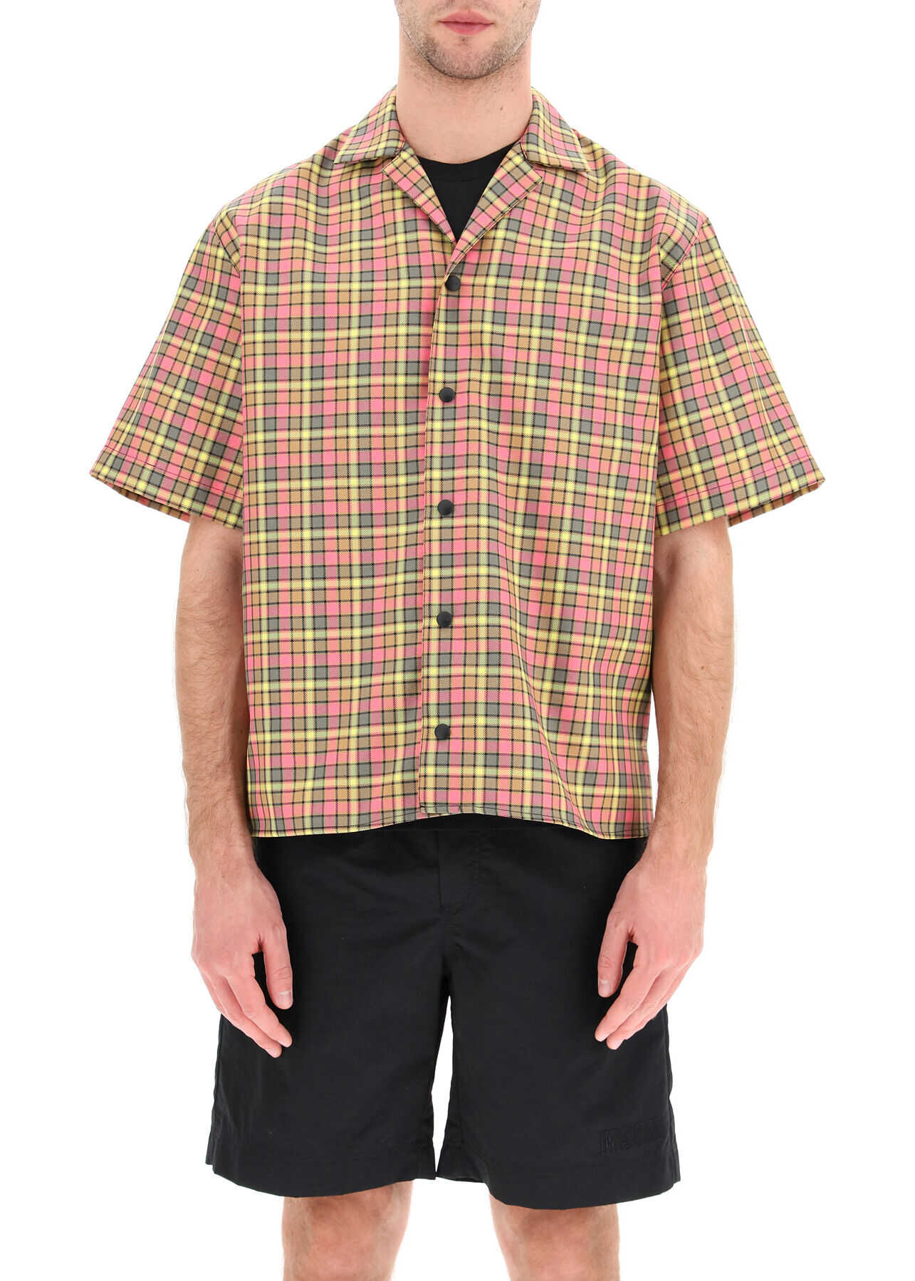 MSGM Checkered Shirt With Logo 3040ME11X 217006 YELLOW BEIGE