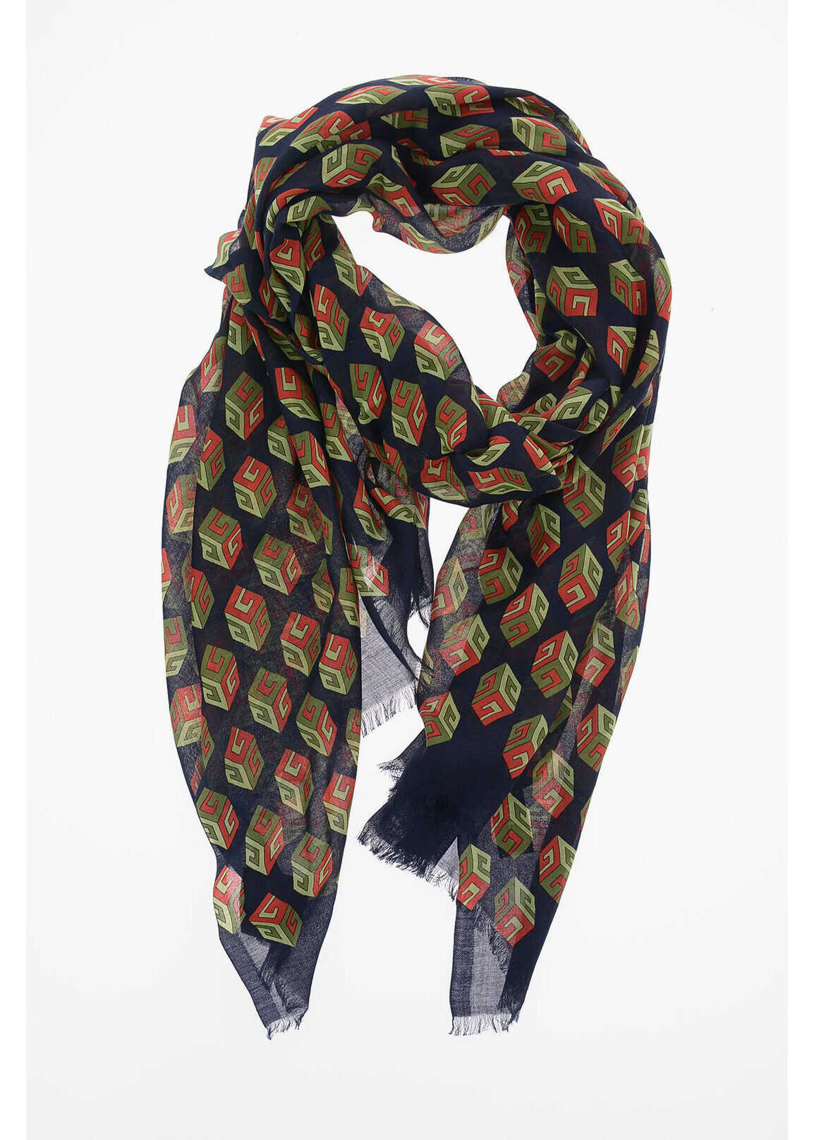 Gucci Cotton and Cashmere Cube Printed Scarf 70x200cm MULTICOLOR