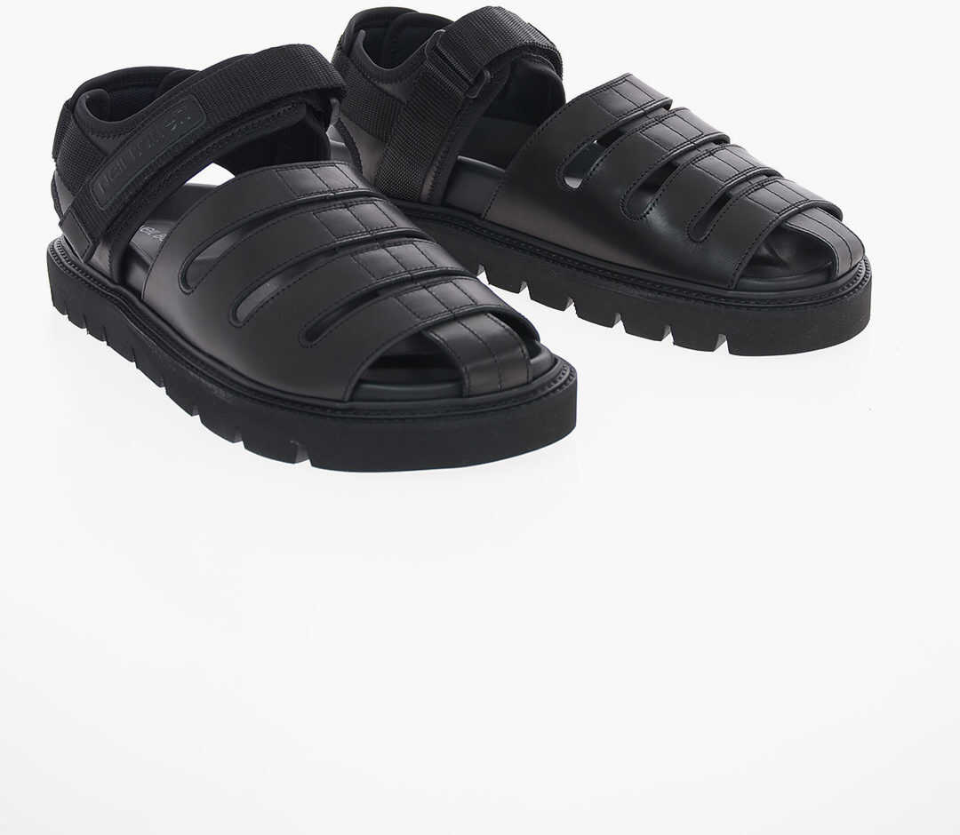 Neil Barrett Leather Sampei Touch Strap Sandals Black