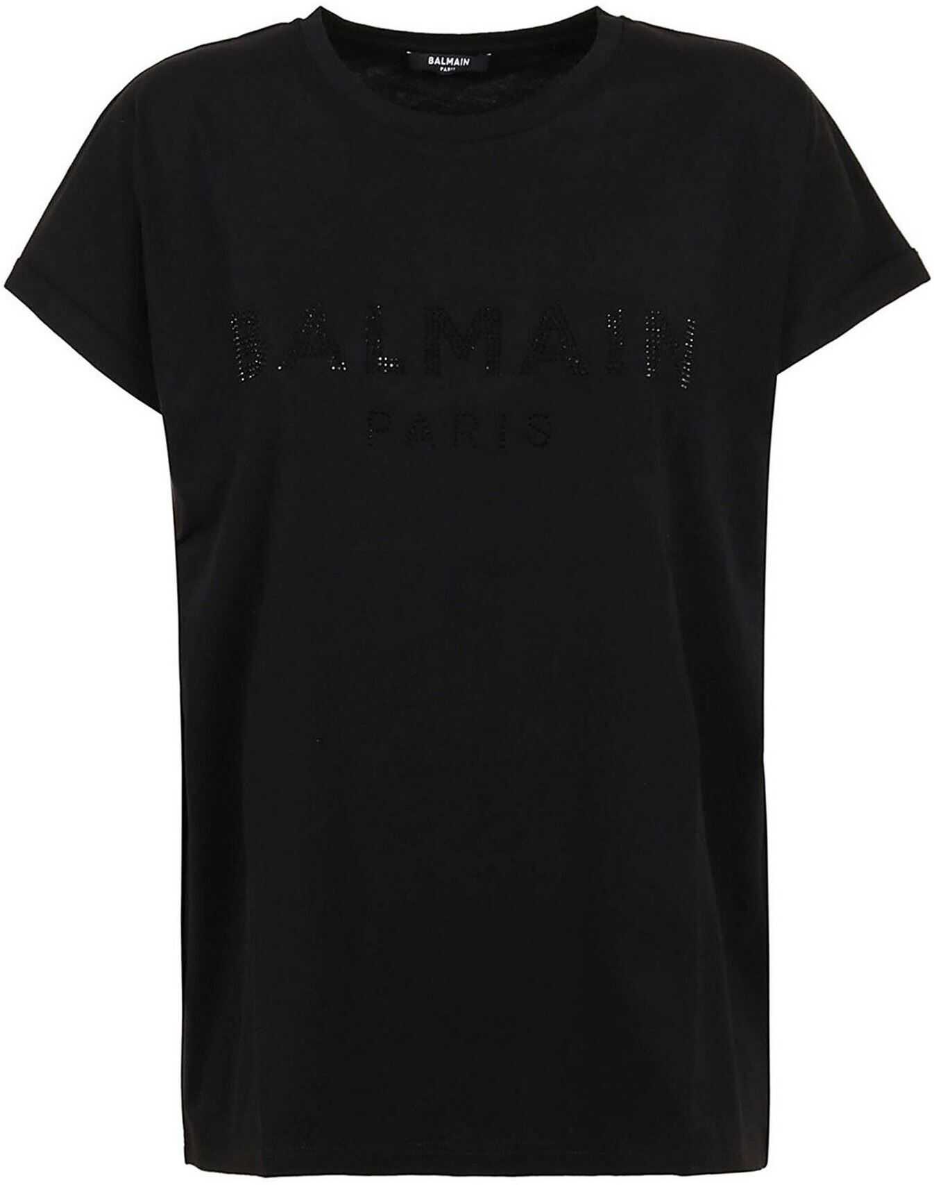 Balmain Rhinestone Logo T-Shirt In Black Black