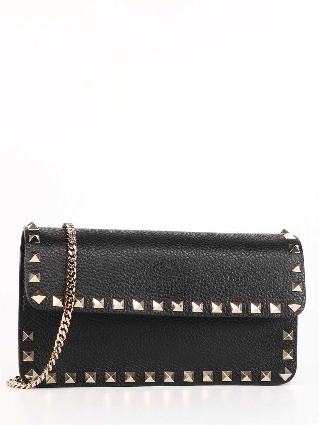 Valentino Garavani Leather Rockstud Clutch Black