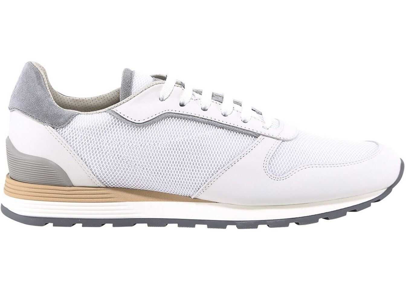 Mesh And Leather Trainers In White