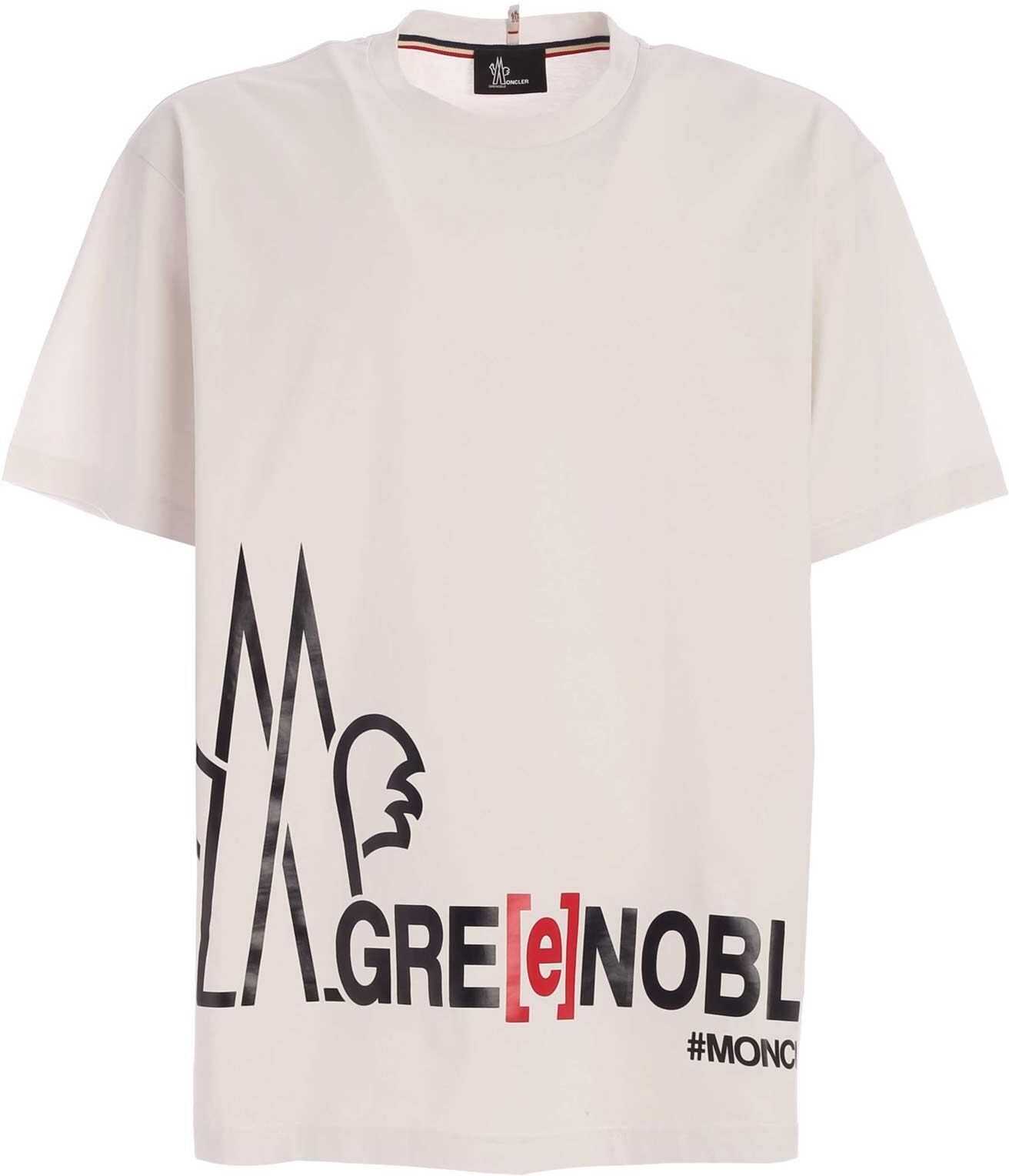 Moncler Grenoble Maxi Logo Print T-Shirt In Ice Color White