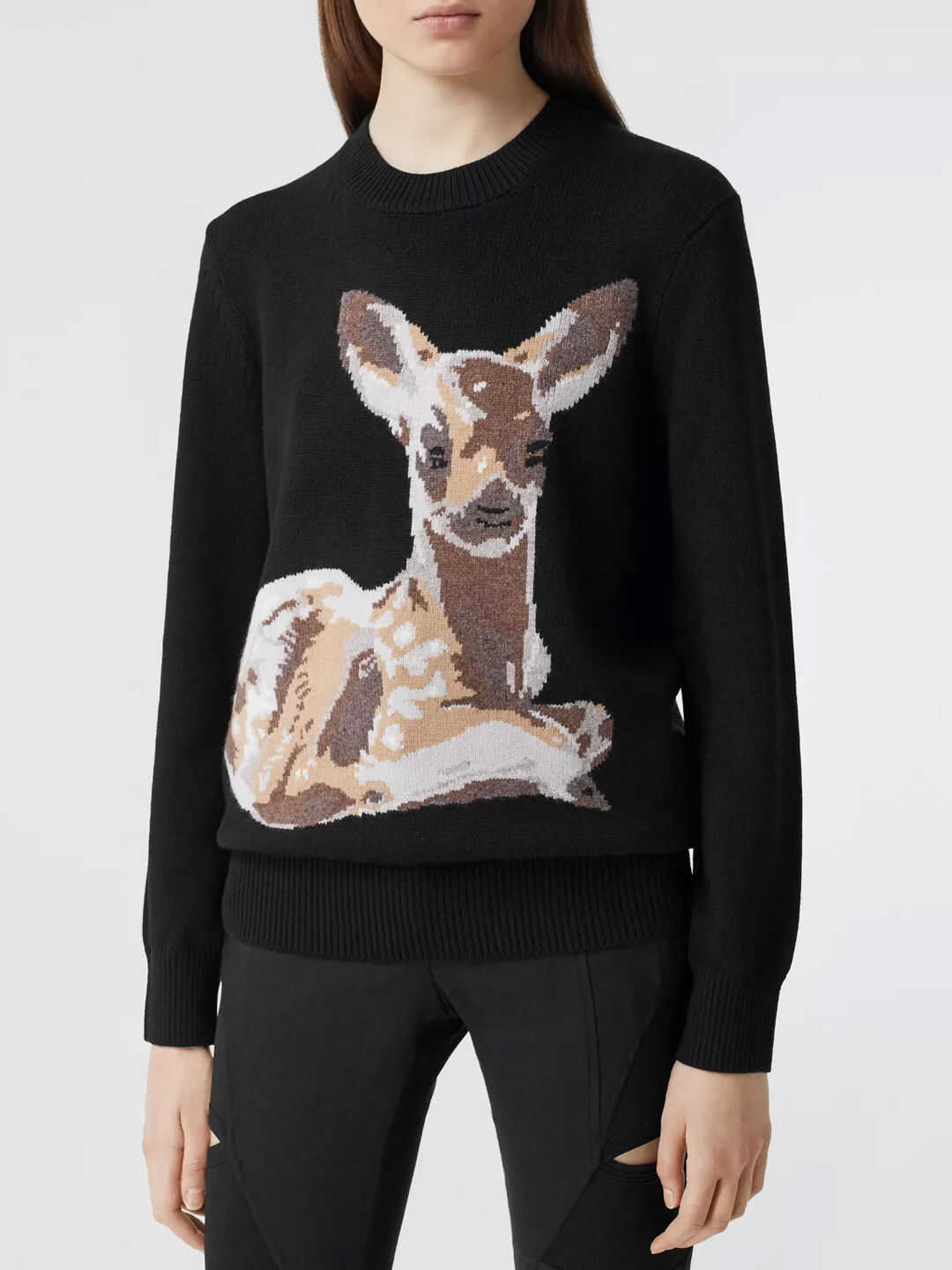 Burberry Wool Pullover With Deer 8026297 120047 Black