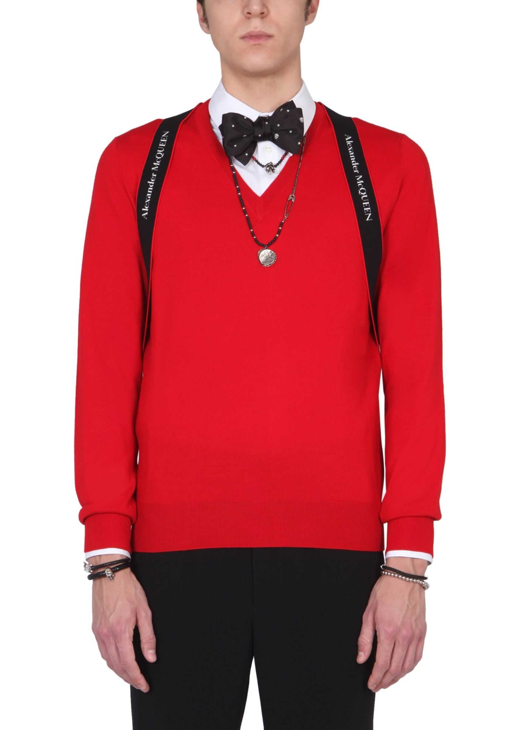 Alexander McQueen V-Neck Sweater 651189_Q1XBB6573 RED