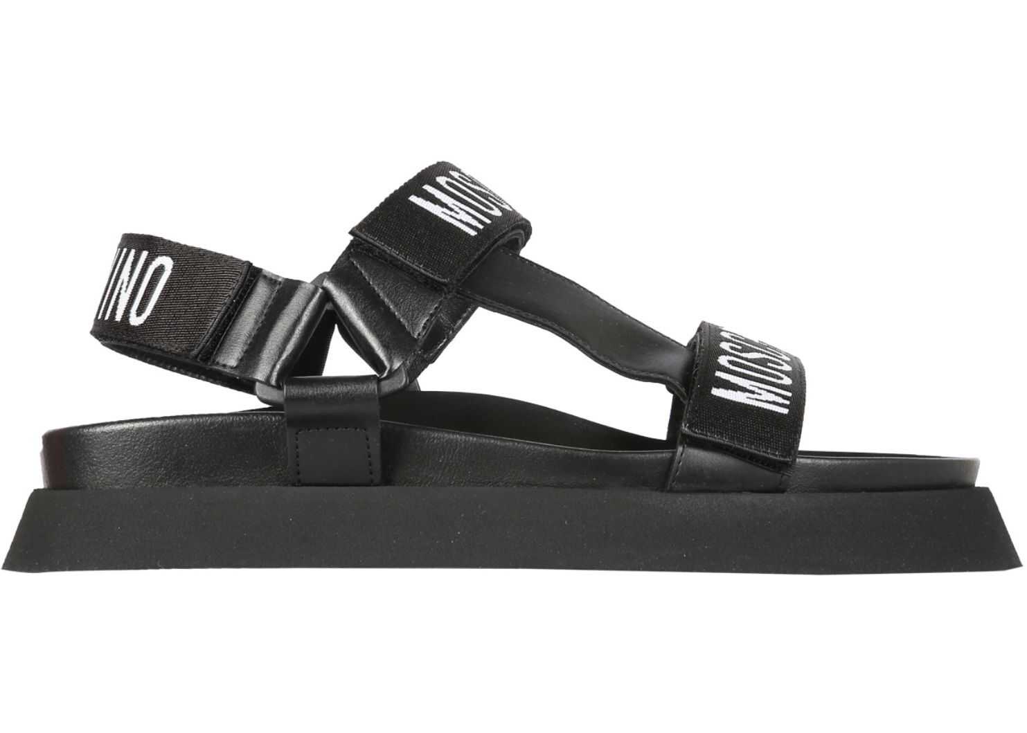 Moschino Sandals With Logo Tape BLACK