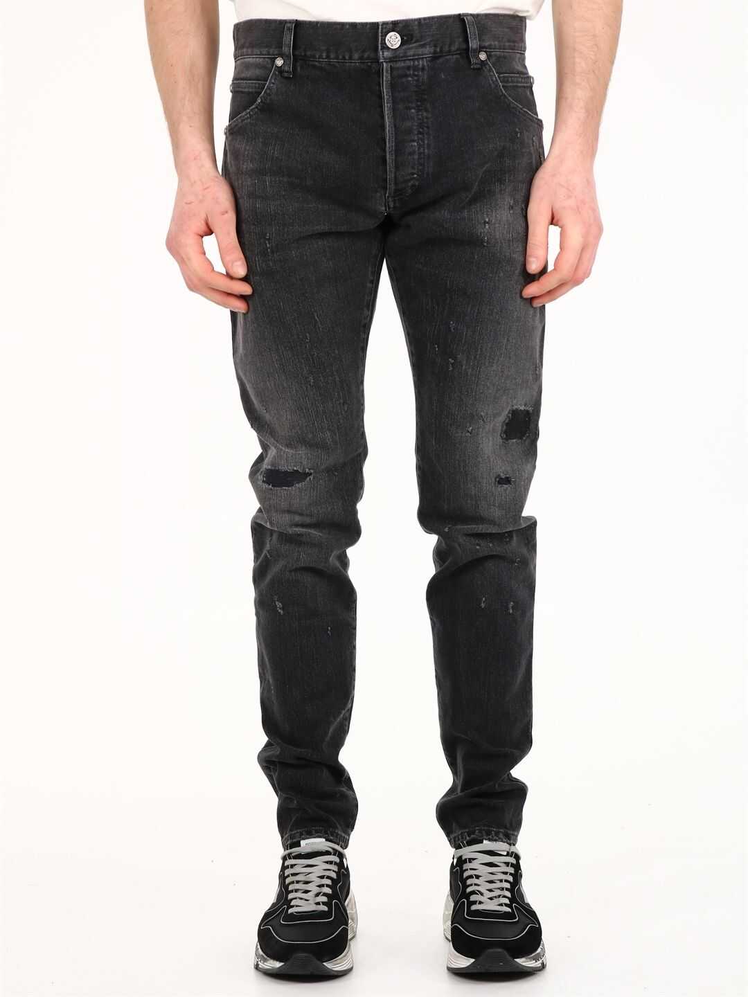 Balmain Slim Jeans In Gray Denim VH1MG000099D Black