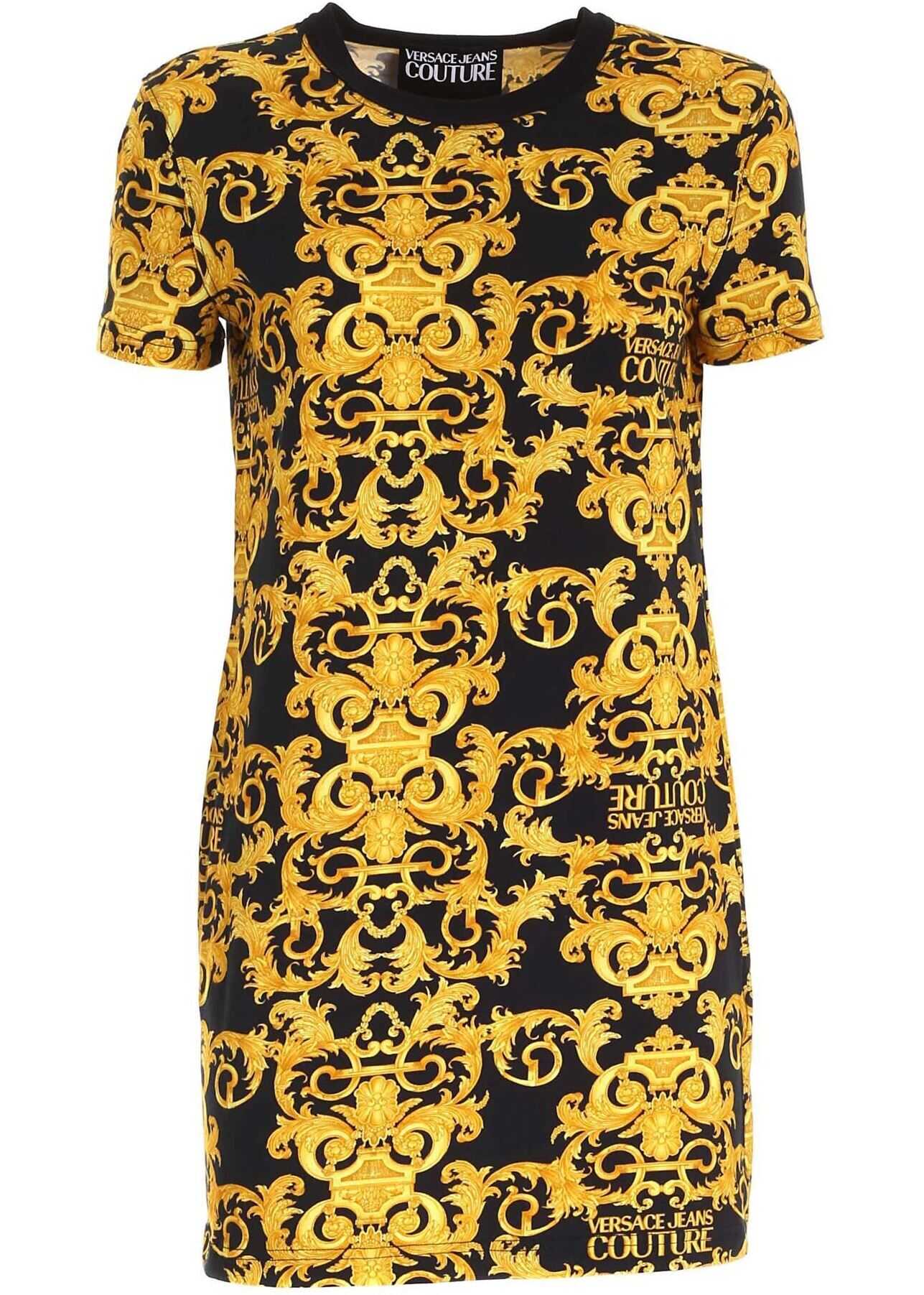 Versace Jeans Couture Baroque Print Dress In Black Black