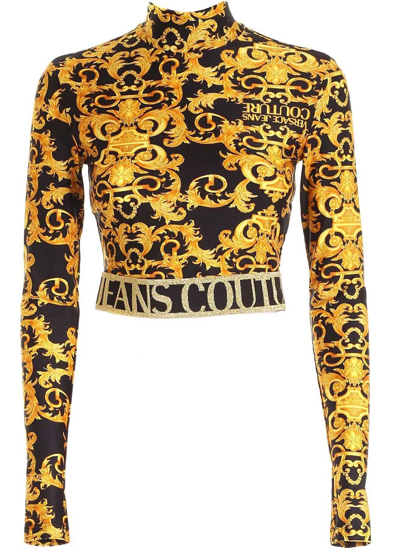 Versace Jeans Couture Logo Baroque Long Sleeves T-Shirt In Black Black