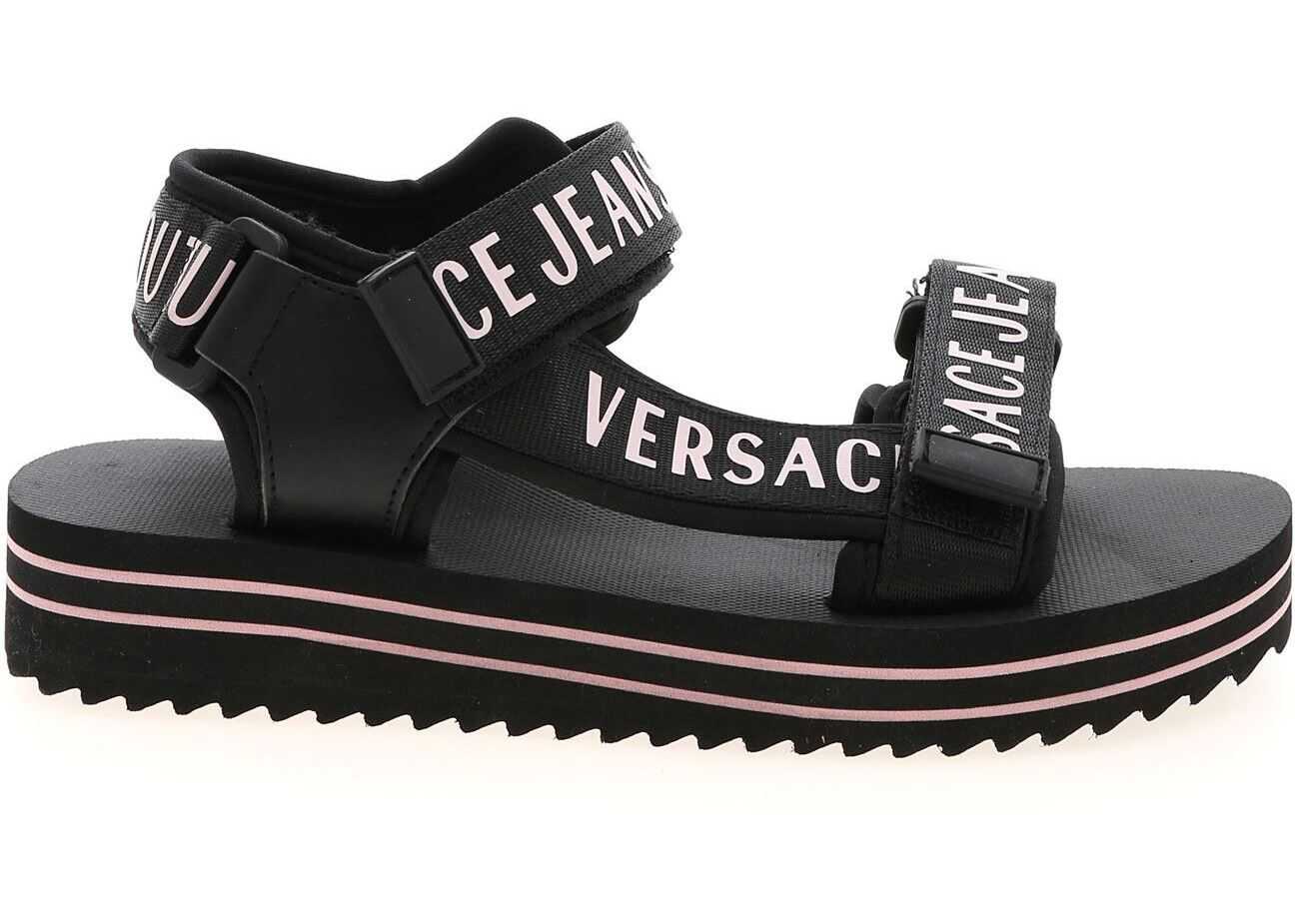 Versace Jeans Couture Branded Velcro Sandals In Black Black