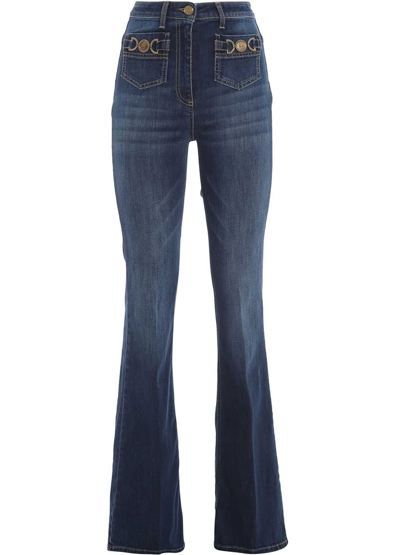 Elisabetta Franchi Denim Flared Jeans In Blue Blue