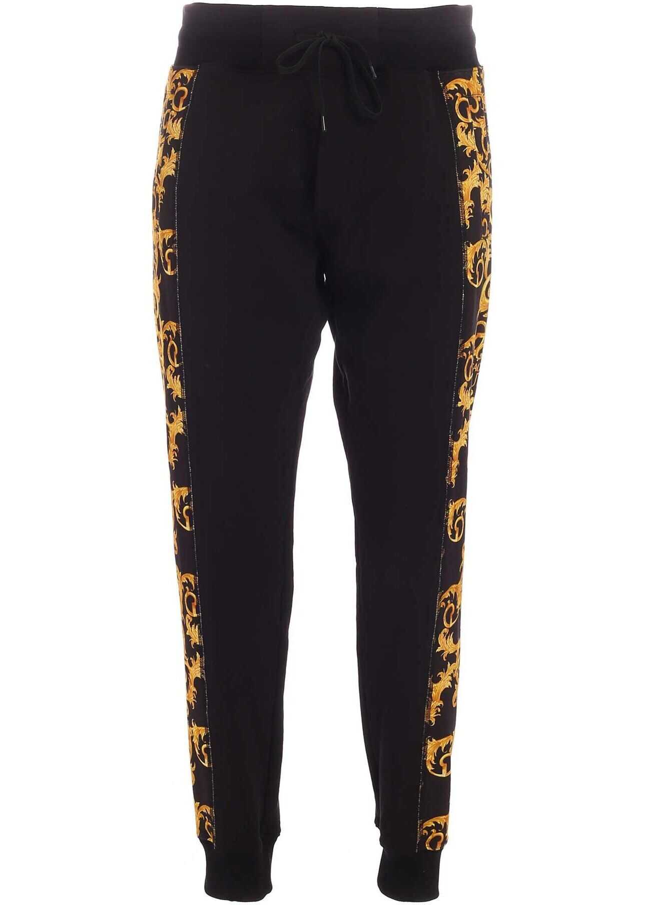 Versace Jeans Couture Baroque Logo Print Joggers In Black Black