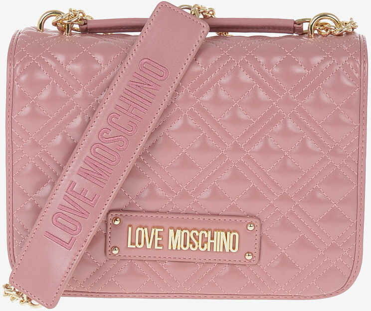 Moschino LOVE Faux Leather Quilted Shoulder Bag PINK