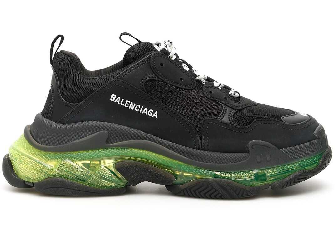 Balenciaga Triple S Clear Sole Sneakers 541624 W09ON BLACK GREEN FLUO