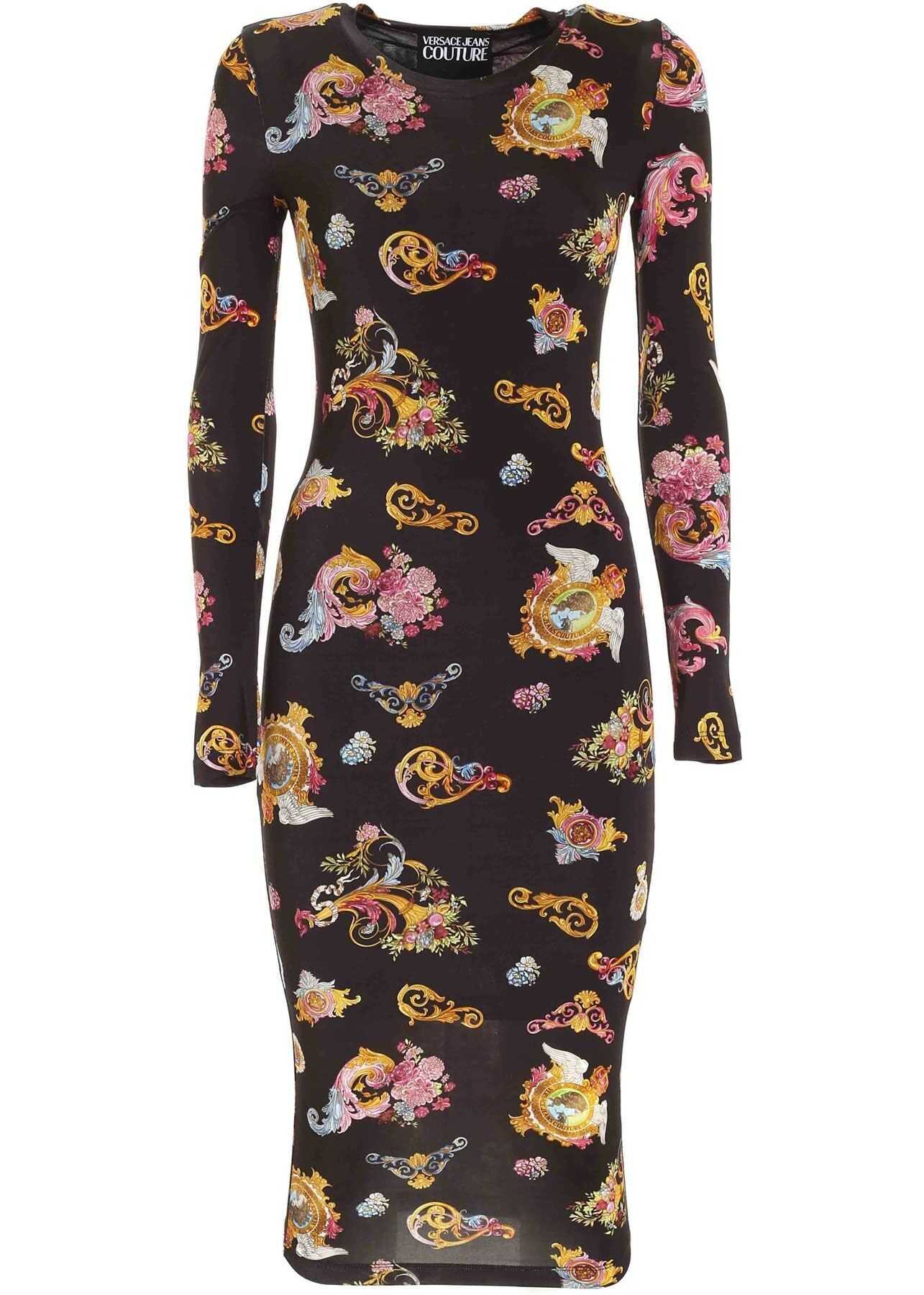 Versailles Print Midi Dress In Black
